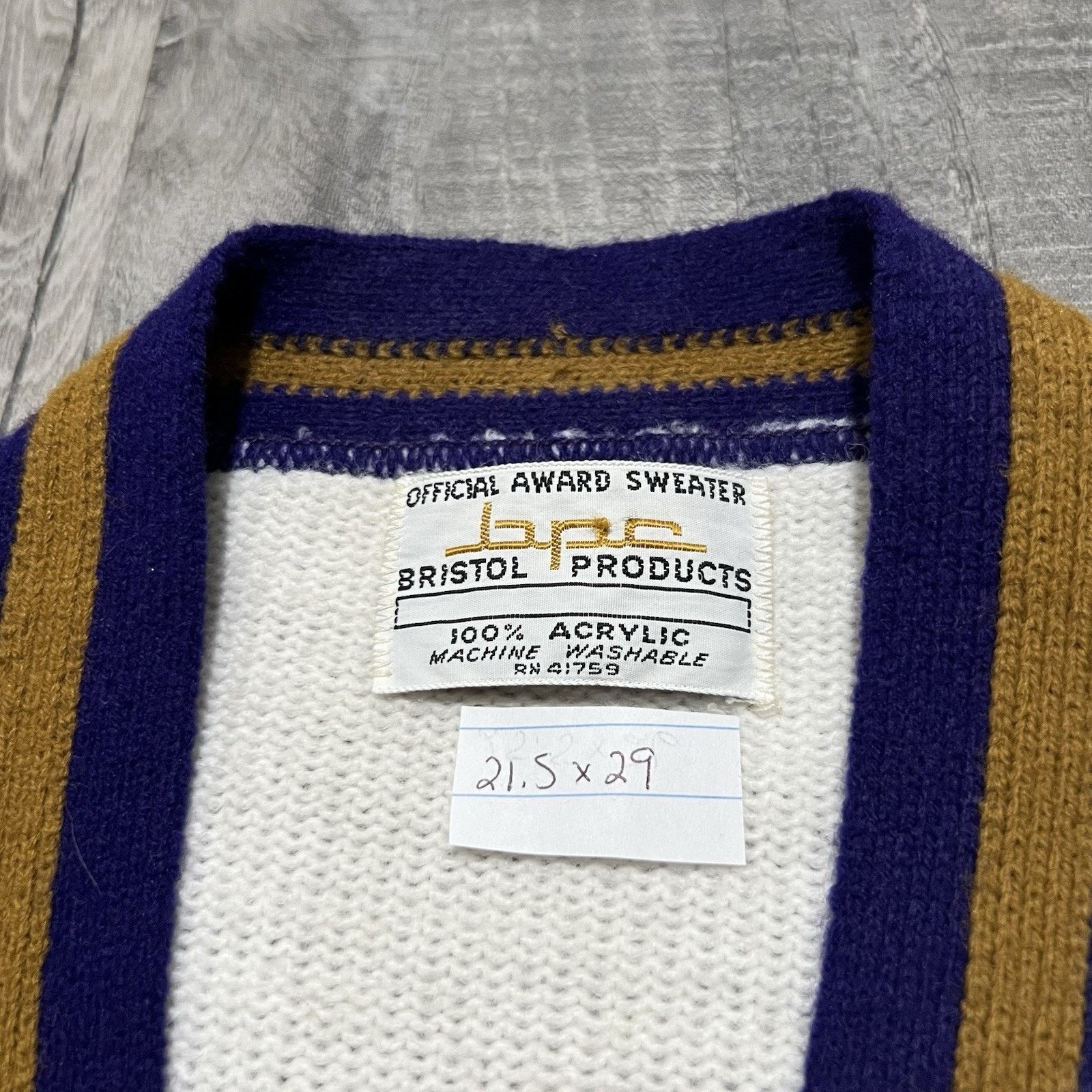 Bristol Studios VTG 70s Bristol Products Varsity Knit Sweater White Cardigan Size US L / EU 52-54 / 3 - 5 Thumbnail