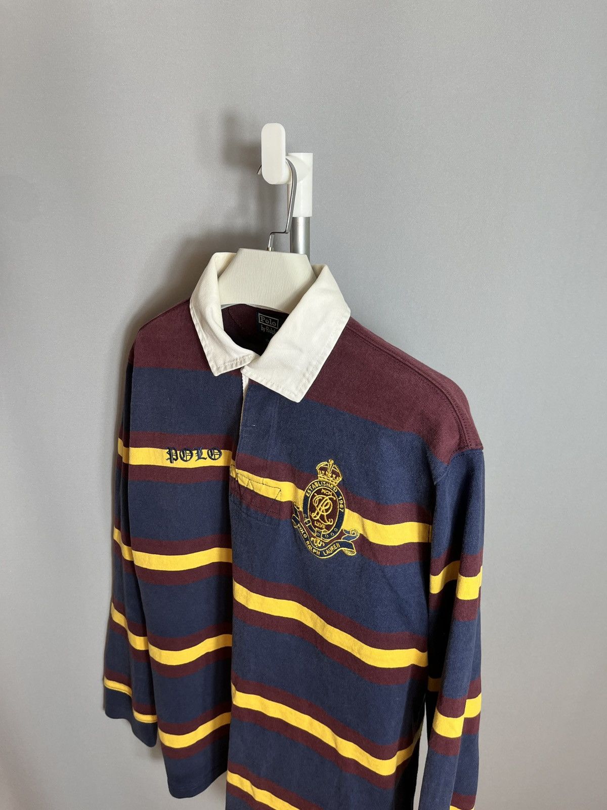 Polo Ralph Lauren × RRL Ralph Lauren × Vintage Polo Ralph Lauren Rugby Sweatshirt Striped Big Logo 90s №8 Size US XXL / EU 58 / 5 - 7 Thumbnail