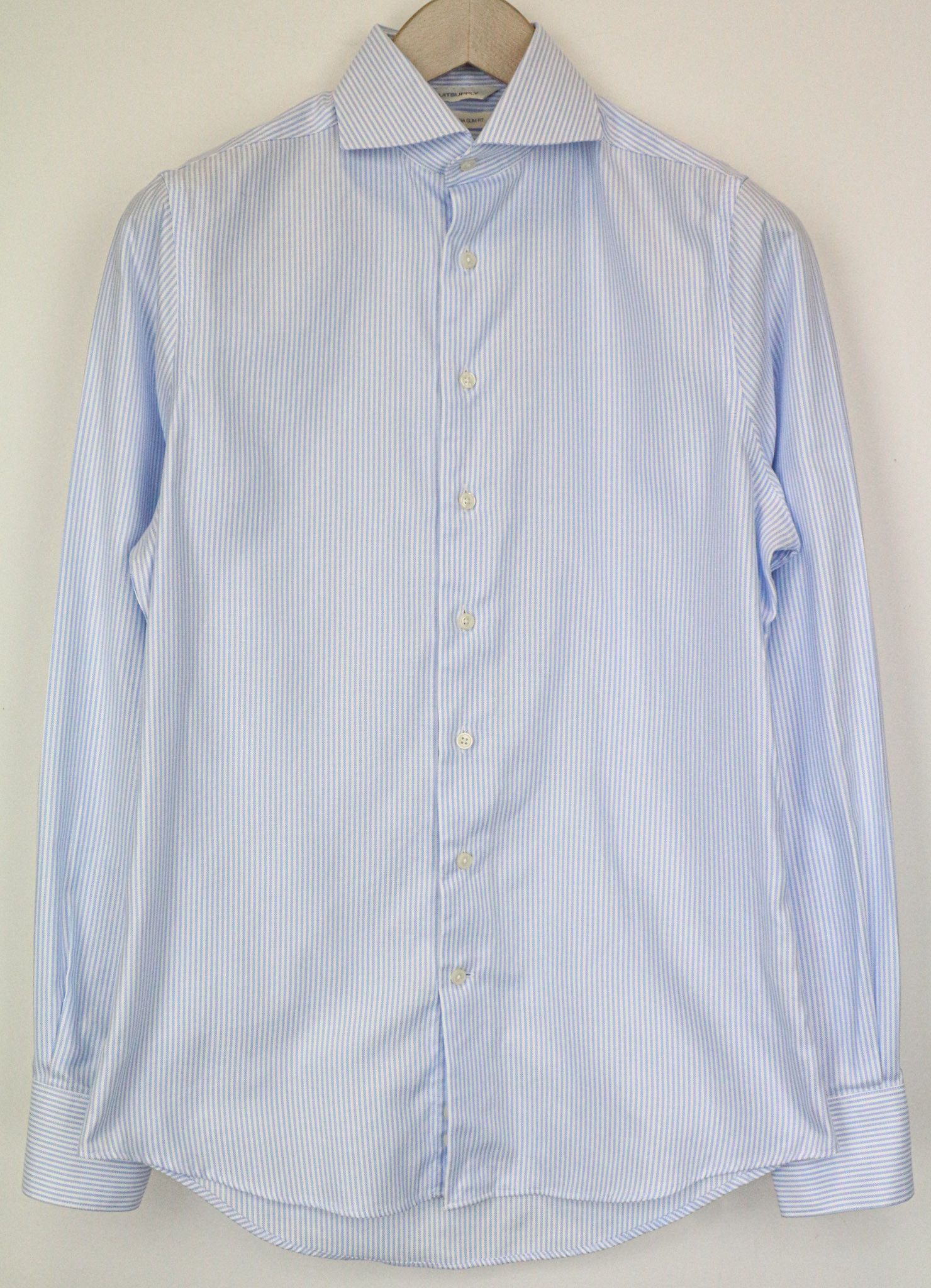 Suitsupply 37/14 1/2 Extra Slim Blue Cotton Stripe Shirt 79246 Size 36R - 1 Thumbnail