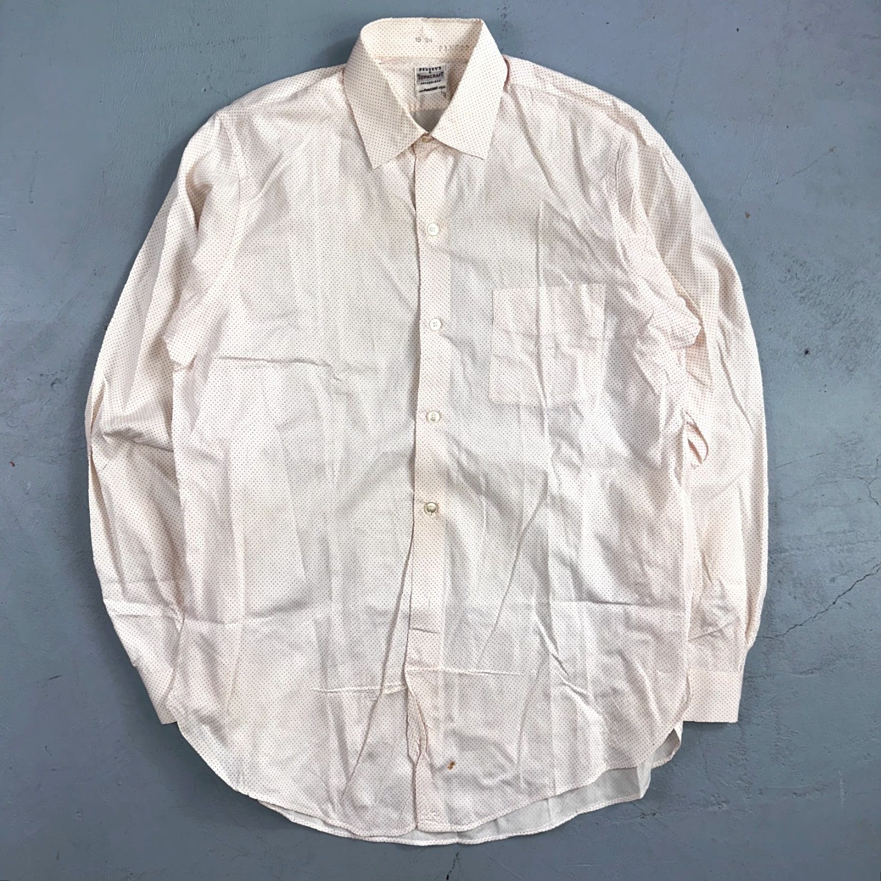 Vintage VINTAGE 1950s Penney's Towncraft Button-Front Dress Shirt Large Blue Polka Dot Mens Size 42R - 2 Thumbnail