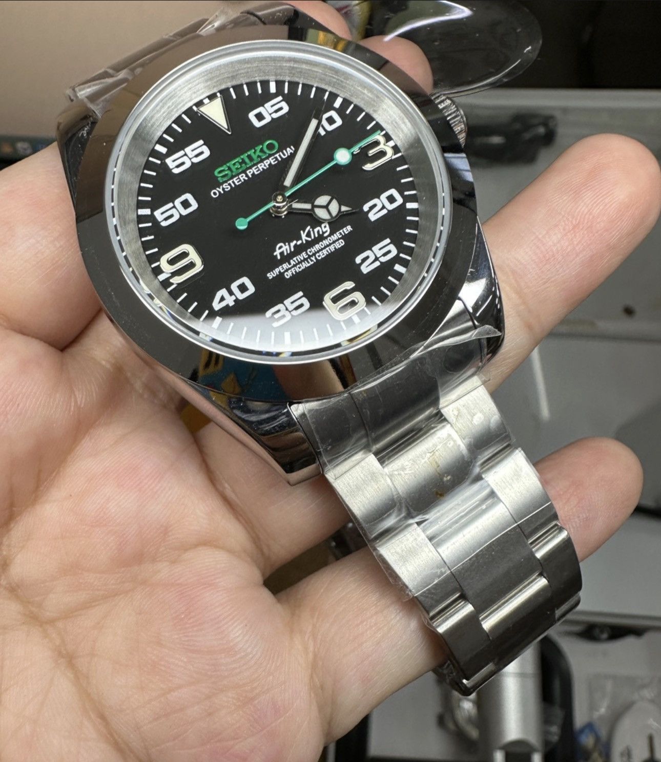 Japanese Brand Seiko Mod Air-King Black Green Dial Steel Watch 39mm NH35 Size ONE SIZE - 2 Thumbnail