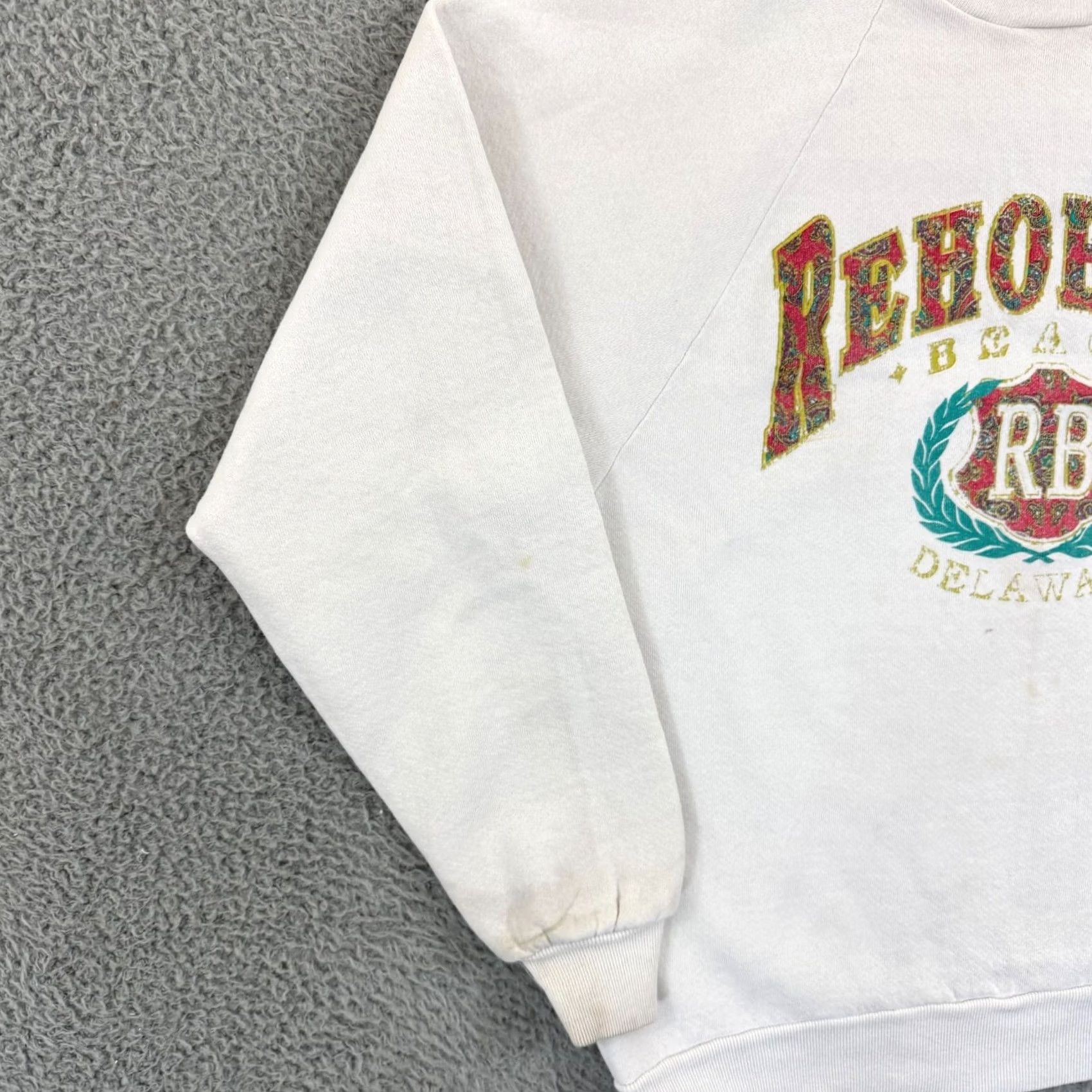 Jerzees VINTAGE Rehoboth Beach Sweatshirt Mens M White Long Sleeve Pullover Beach Logo USA 90s Graphic Print Size US M / EU 48-50 / 2 - 4 Thumbnail