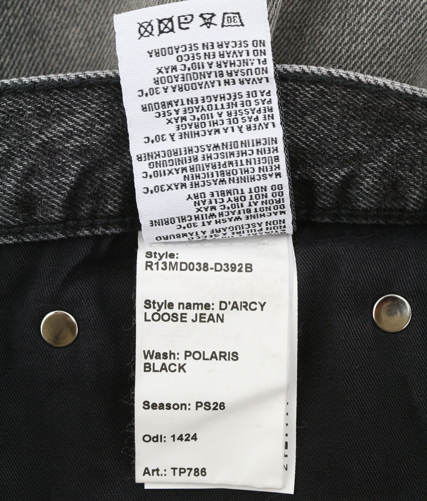 R13 D'ARCY LOOSE 33 Polaris Black Ripped PS26 Jeans 88929 Size US 33 - 10 Thumbnail