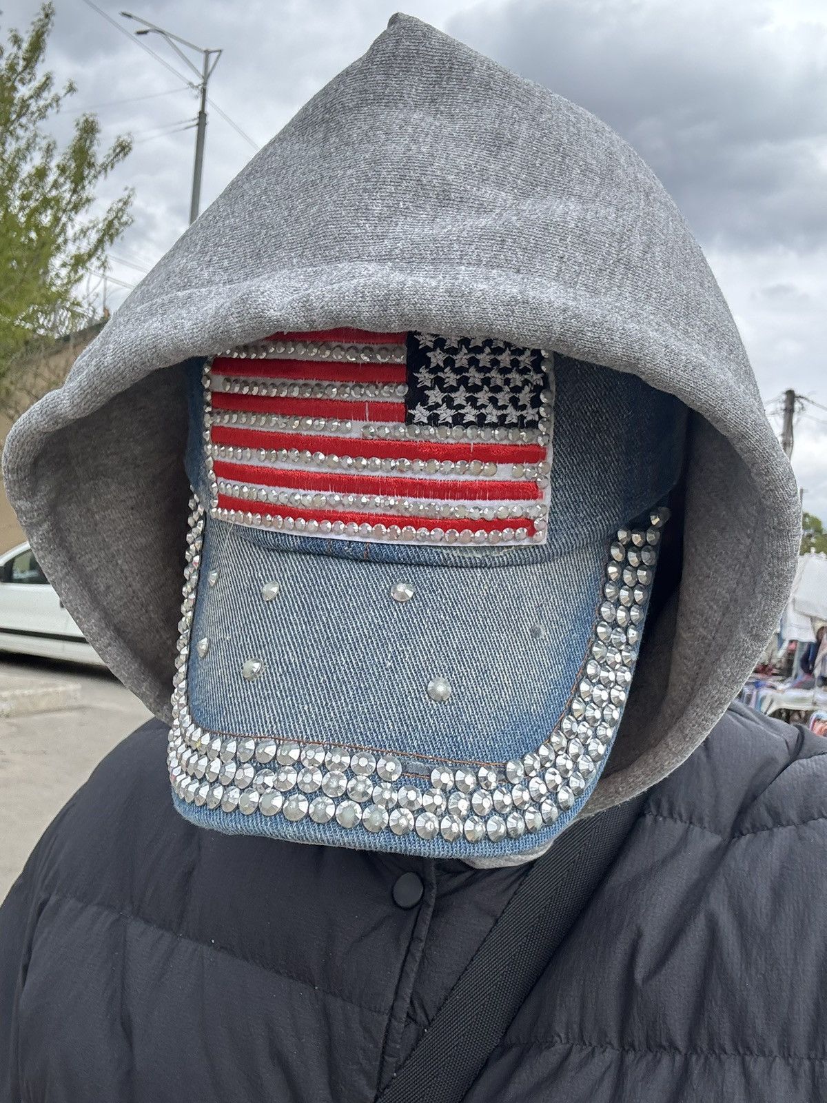 If Six Was Nine Y2K Opium Gothic Punk Style Denim Big American Flag Cap Size ONE SIZE - 10 Thumbnail