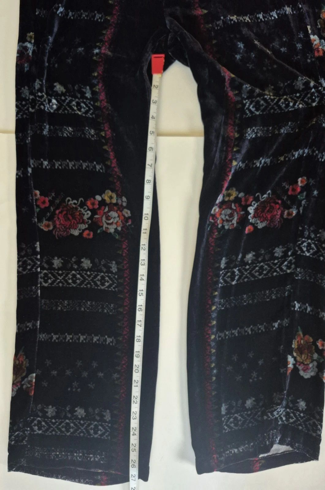 Johnny Was Pants Feza Velvet Black Abstract Belted Boho Party Travel Size 30" / US 8 / IT 44 - 14 Thumbnail
