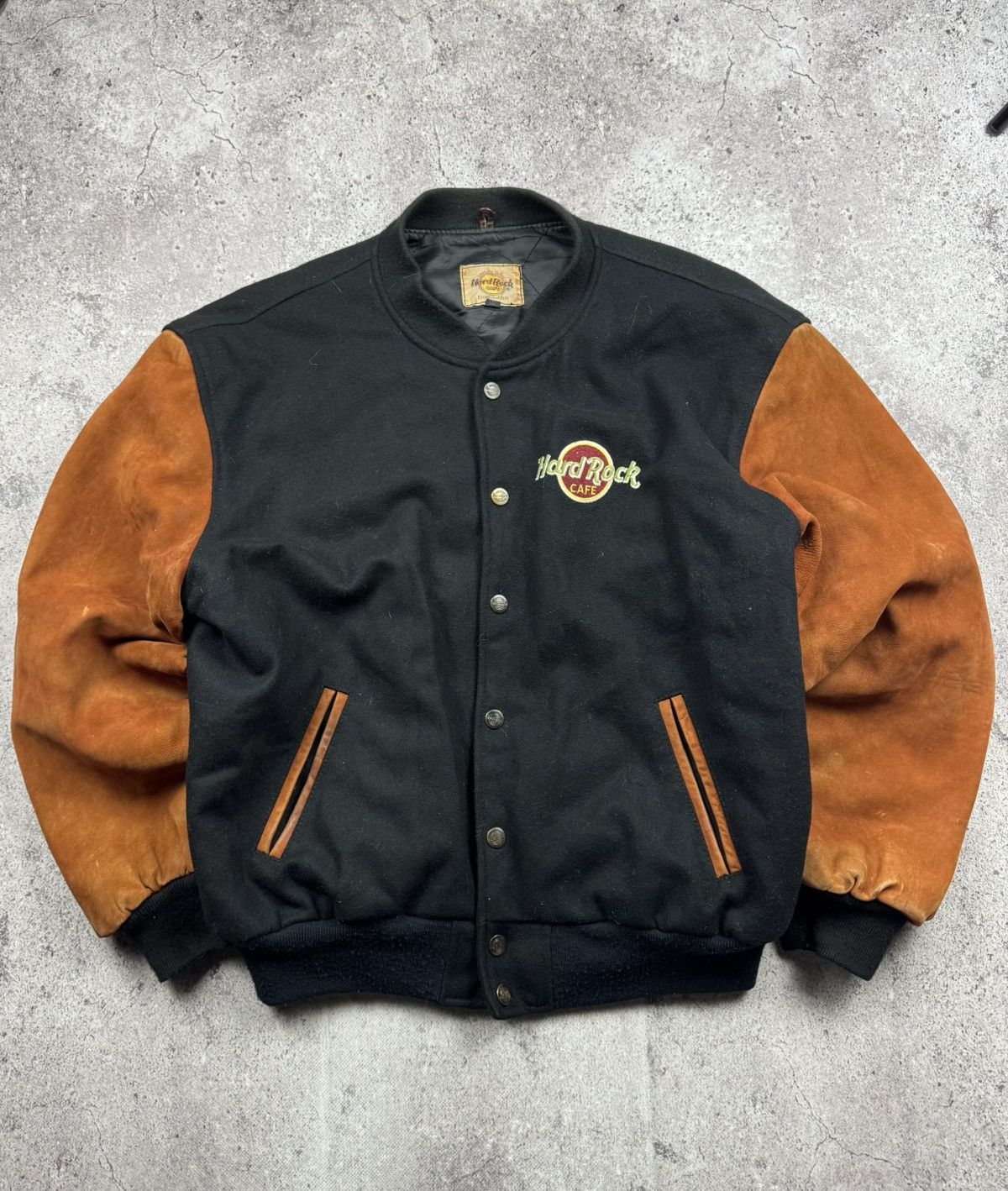Hard Rock Cafe Vintage Hard Rock Varsity Wool Collarless Bomber Jacket Size US L / EU 52-54 / 3 - 3 Thumbnail