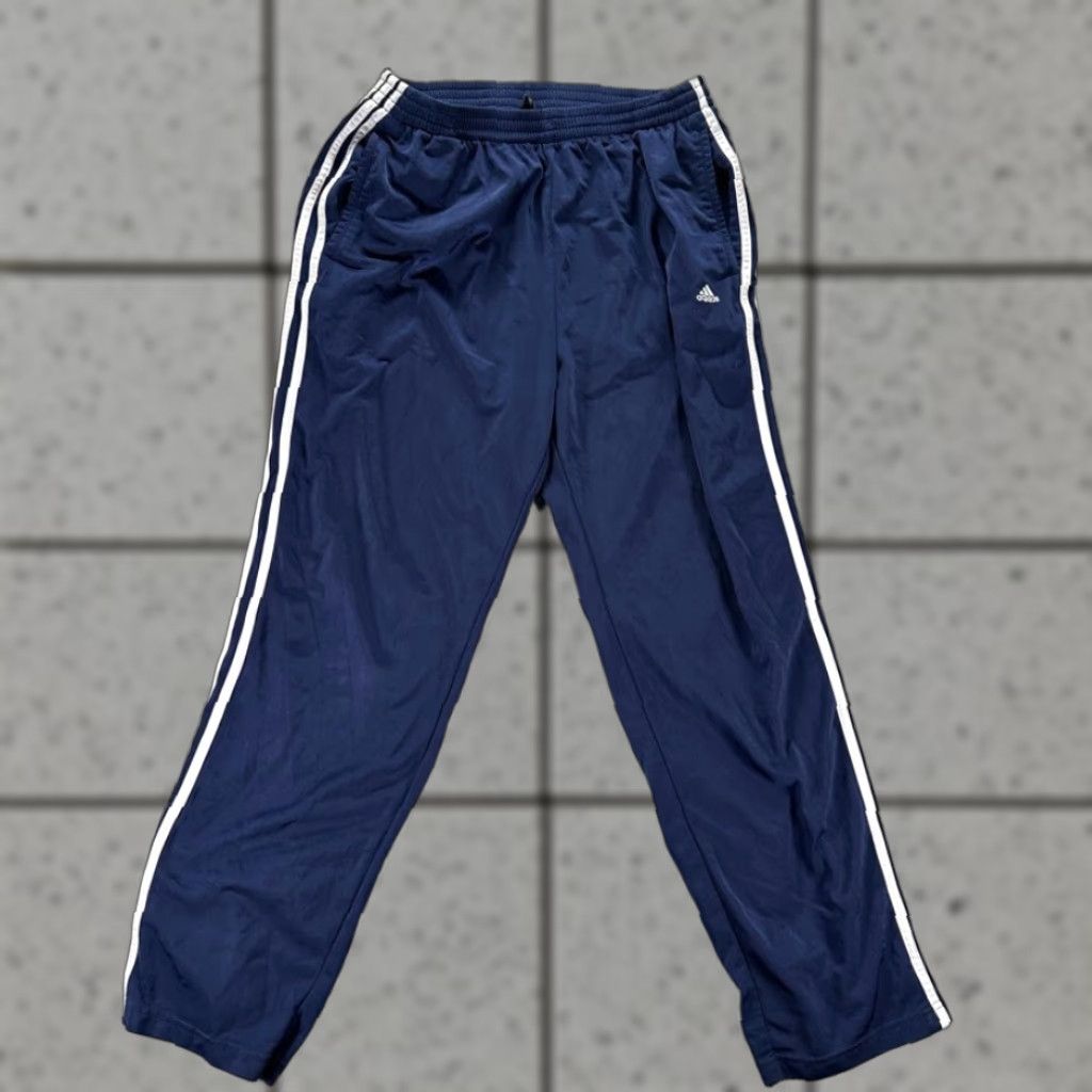 VINTAGE adidas Track Pants Mens Large Blue Straight Tear Away 3 Strips Polyester