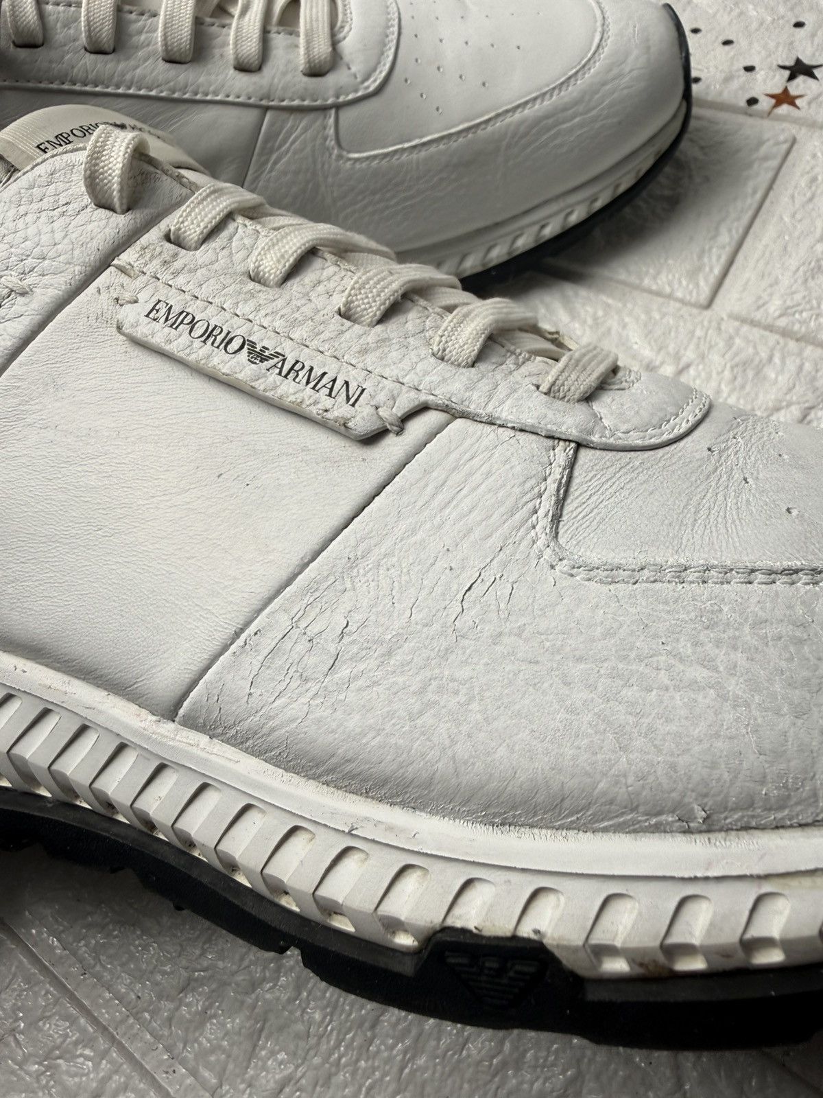 Emporio Armani Emporio Armani Men US9 UK8 EUR42 Sneakers White Leather Size US 9 / EU 42 - 2 Thumbnail
