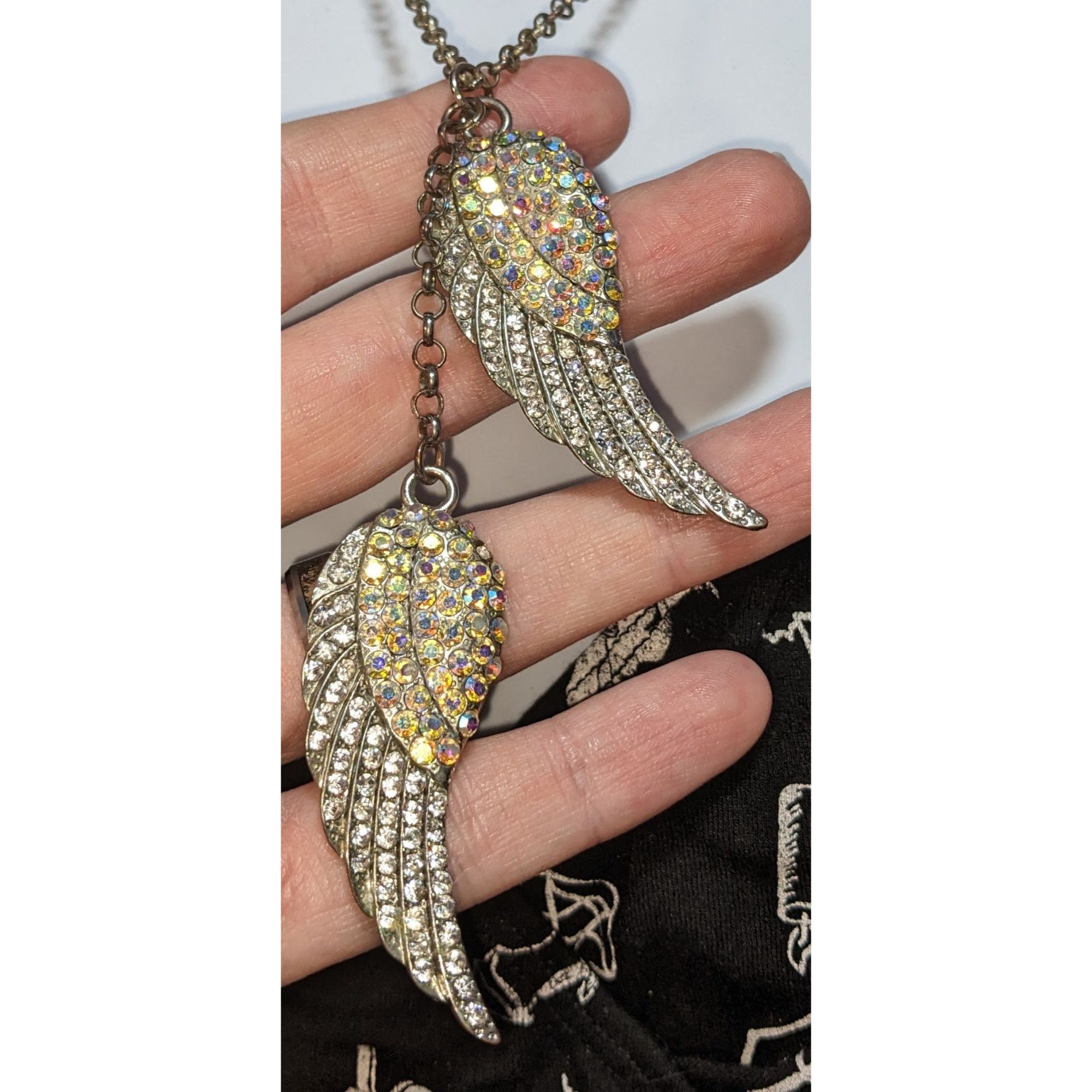 Other Whimsical Angel Wing Necklace With Aurora Borealis Crystals Size ONE SIZE - 6 Thumbnail