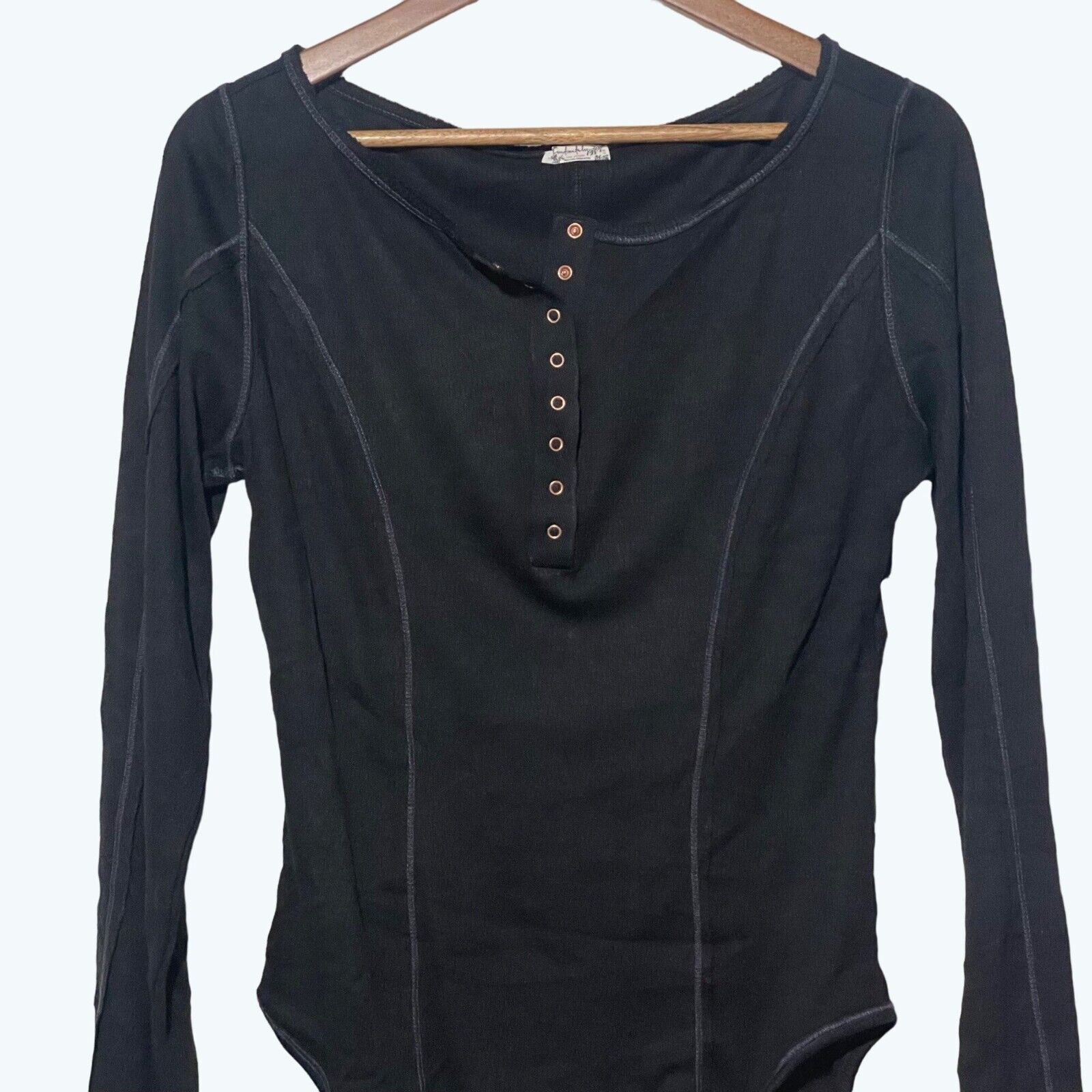 Free People Free People Bodysuit Sloane Thermal Button Neck Black Large Size L / US 10 / IT 46 - 5 Thumbnail