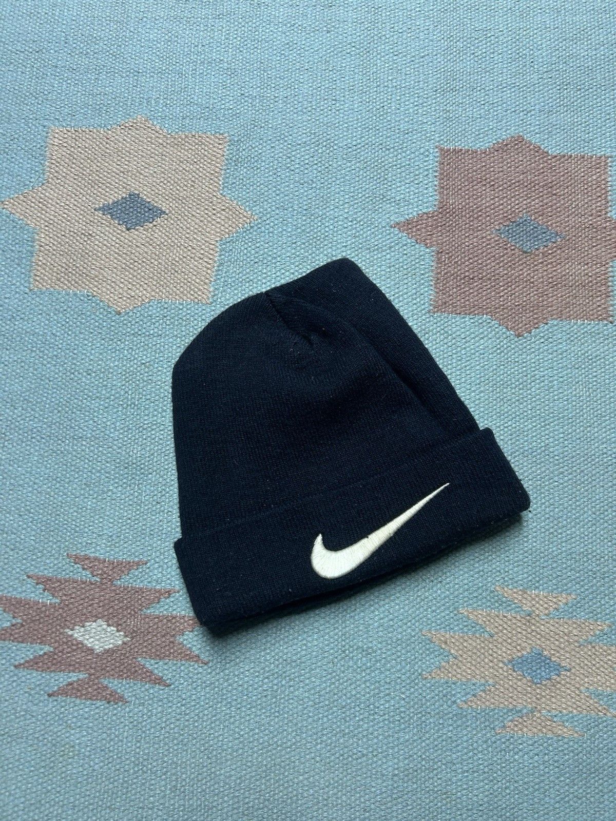 Vintage Vtg acrylic knit beanie Nike swoosh check logo black OSFA Size ONE SIZE - 1 Thumbnail