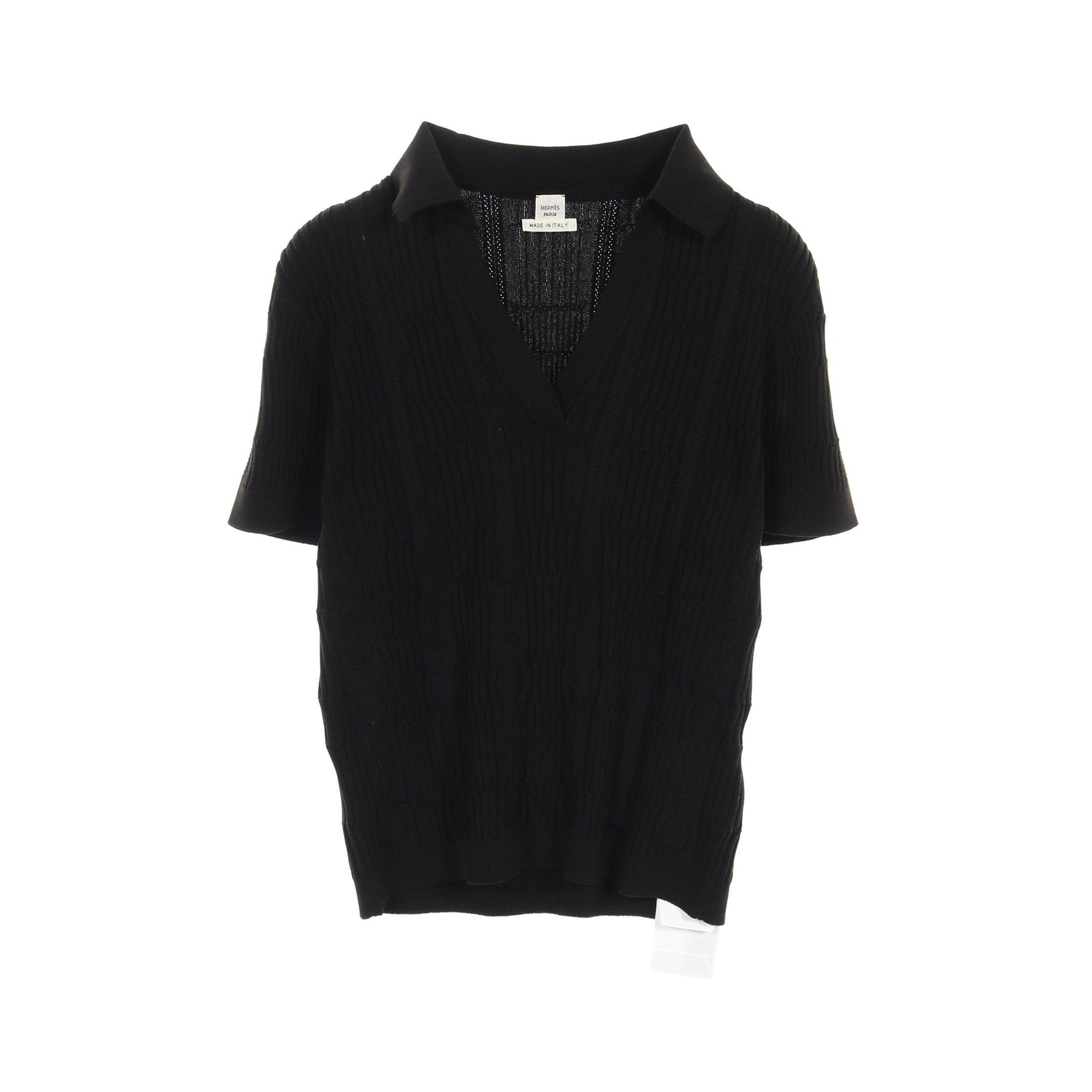 Hermes Hermes Knit Short Sleeve Silk Cotton Black Collared Size ONE SIZE - 1 Thumbnail