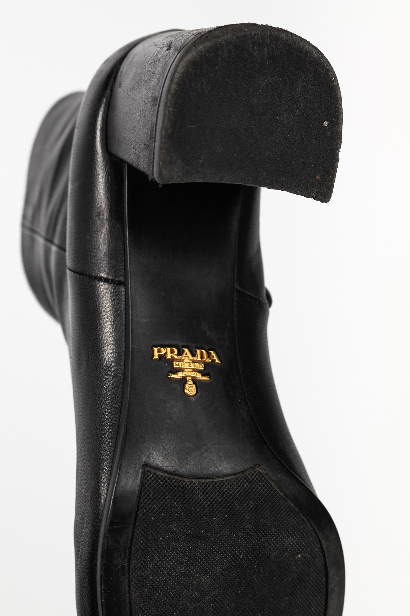 Prada Prada Black Leather Block-Heel Ankle Boots Size US 8.5 / IT 38.5 - 5 Thumbnail