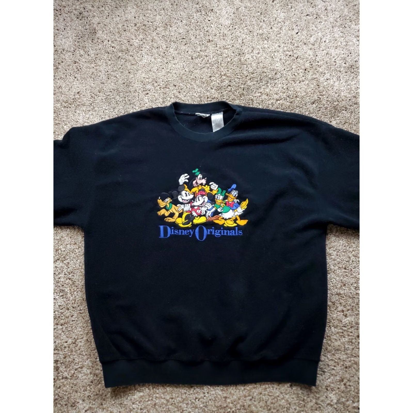 Disney VINTAGE Disney Sweatshirt Men's L Black Crew Neck Long Sleeve Pullover 90s Cartoon Logo Knit Cotton Blend Fleece Size US L / EU 52-54 / 3 - 3 Thumbnail