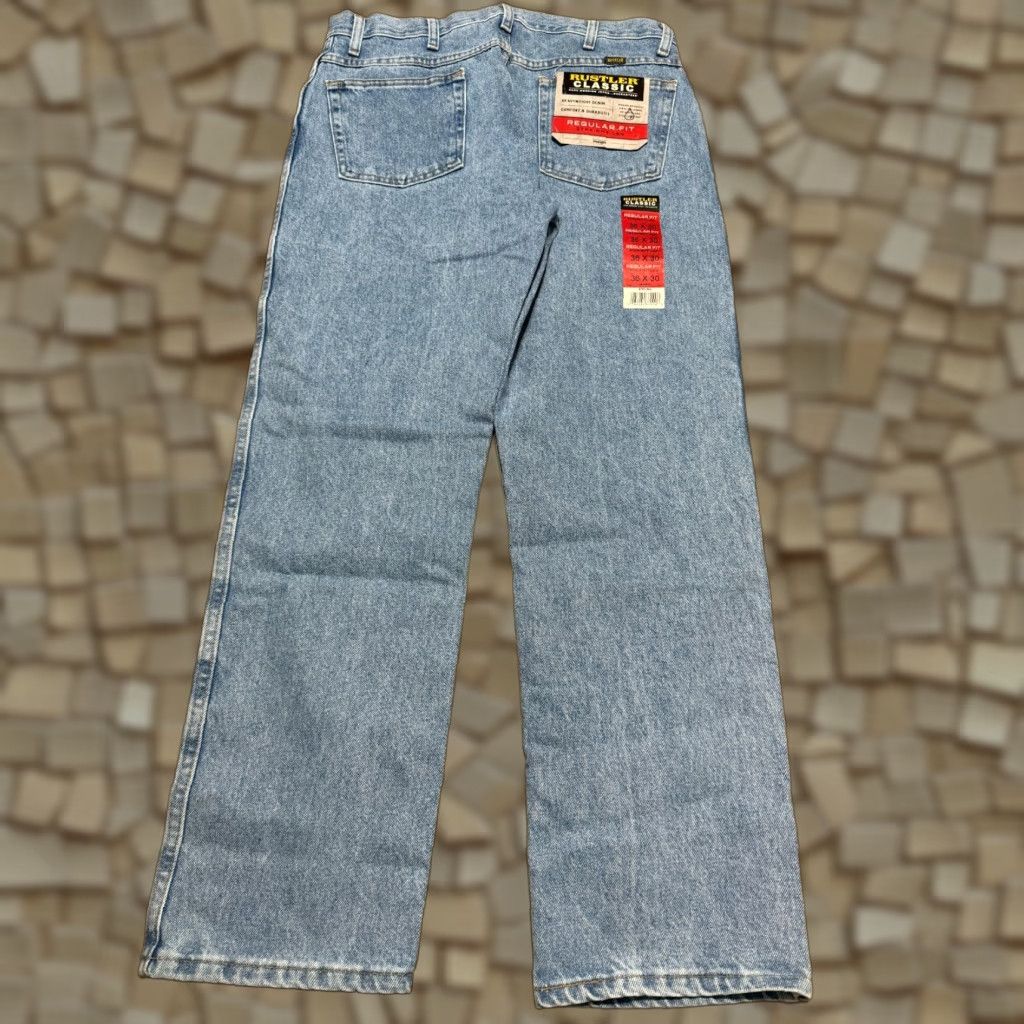Vintage Rustler Jeans Men 36x30 Blue Denim Regular Fit Straight Leg NWT Jeans 5-Pocket Logo Zip Size US 36 / EU 52 - 1 Thumbnail