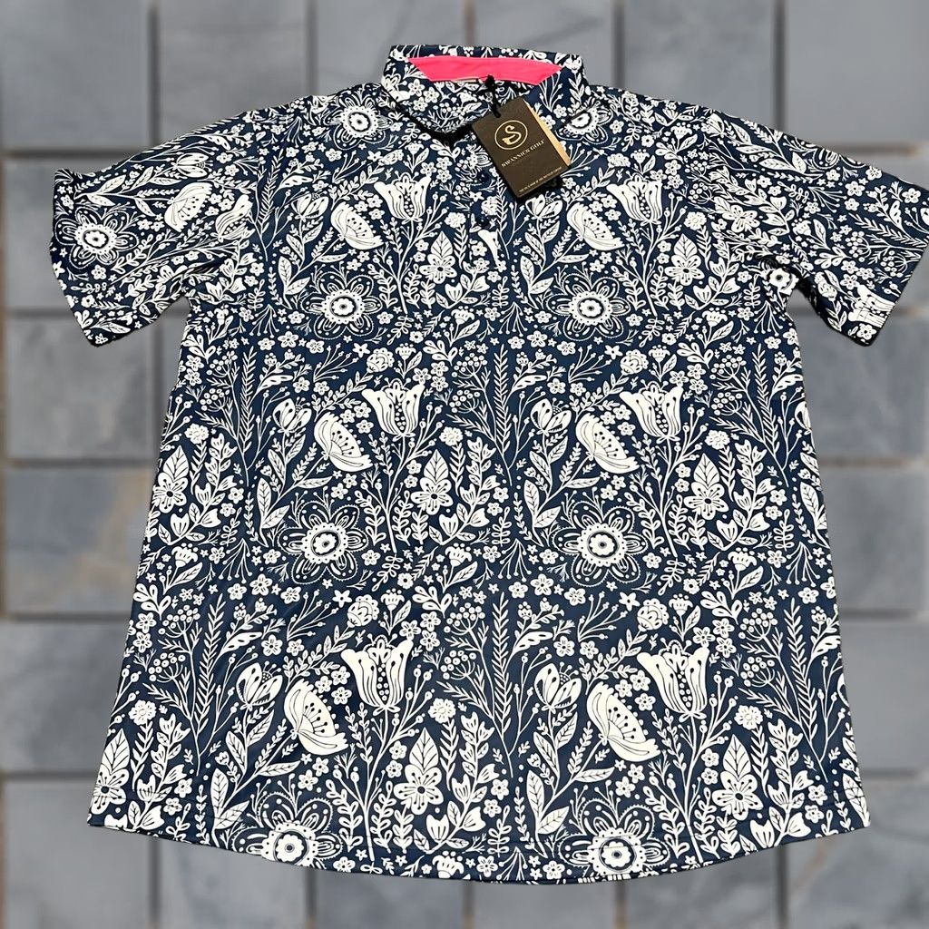 Vintage Swannies Polo Shirt Mens Medium Blue Golf Trey Performance All Over Print Floral Size US M / EU 48-50 / 2 - 1 Thumbnail