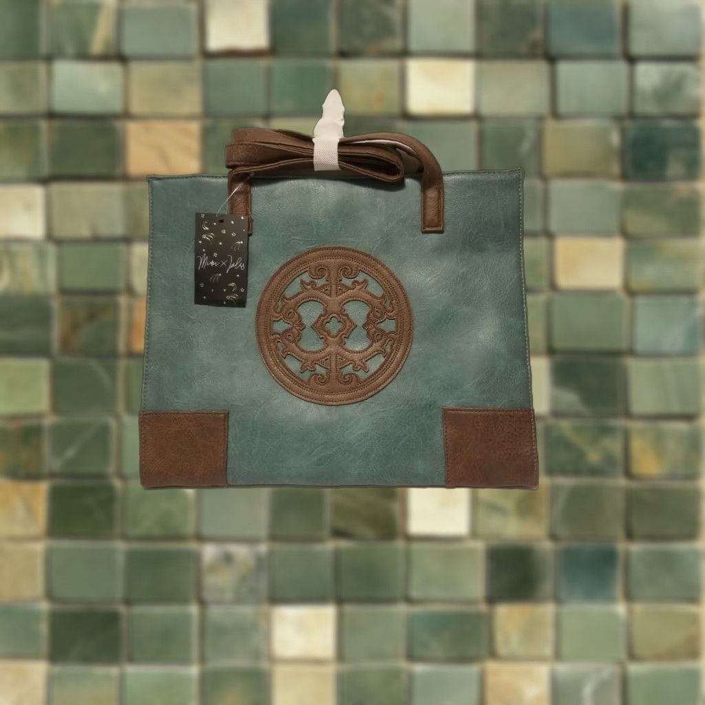 Vintage Mimi & Jules Teal Shoulder Bag with Brown Medallion - Medium Faux Leather Women's Purse NWT Size ONE SIZE - 1 Thumbnail