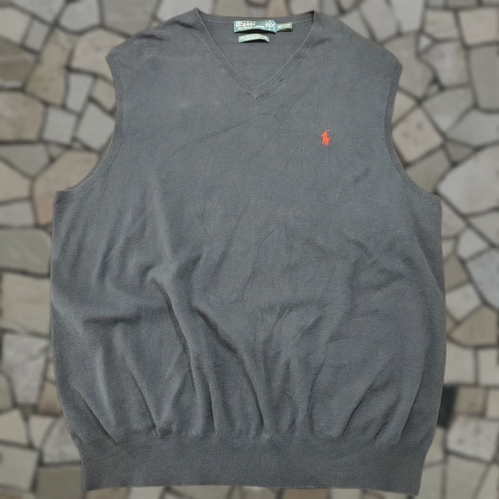 Polo Ralph Lauren VINTAGE Polo Ralph Lauren Knit Sweater Vest Men 2XLT Navy Blue Cable-Knit Cotton Solid V-Neck Big & Tall 90s Mens Size US XXL / EU 58 / 5 - 1 Thumbnail