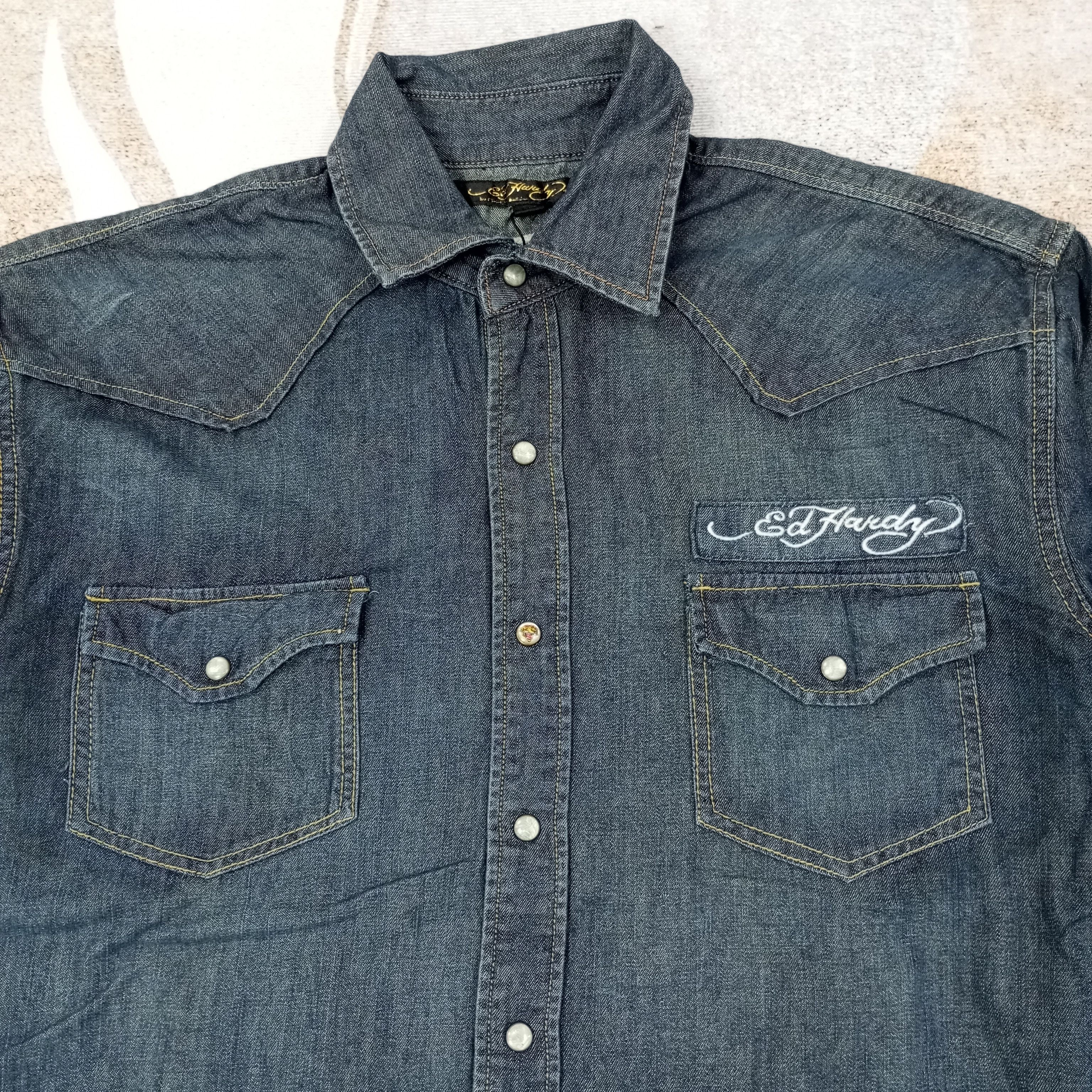 Ed Hardy Ed Hardy by Christian Audiguer Embroidery Shirt C239N18 Size US XL / EU 56 / 4 - 5 Thumbnail