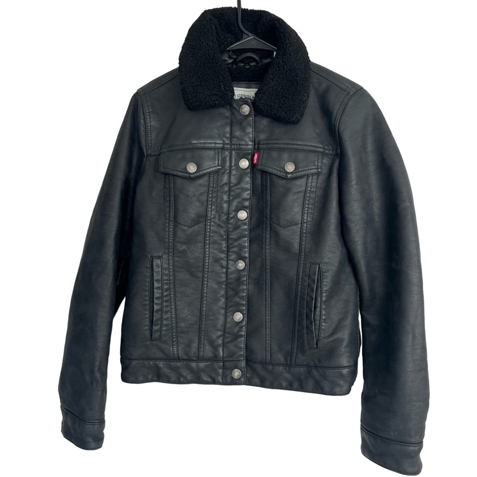 Levi's Levi’s Sherpa Zip Button Jacket Black Faux Leather QUALITY Size S / US 4 / IT 40 - 1 Thumbnail