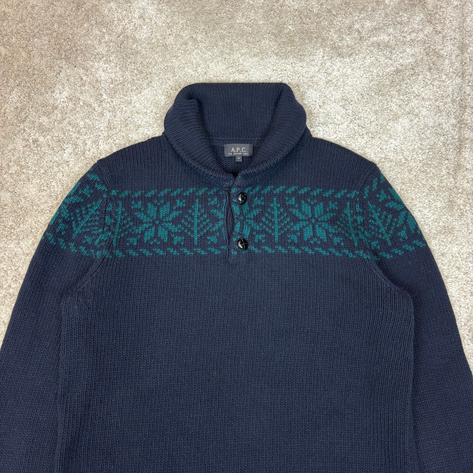 A.P.C. A.P.C. Wool Italian Yarn Fair Isle Shawl Sweater Men's M Size US M / EU 48-50 / 2 - 2 Thumbnail