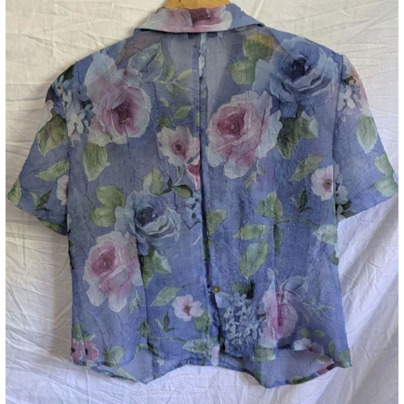 Vintage VINTAGE Miss Dorby Shirt 12P Petite Periwinkle Floral Crinkle Button Up Blouse Womens Size XL / US 12-14 / IT 48-50 - 2 Thumbnail