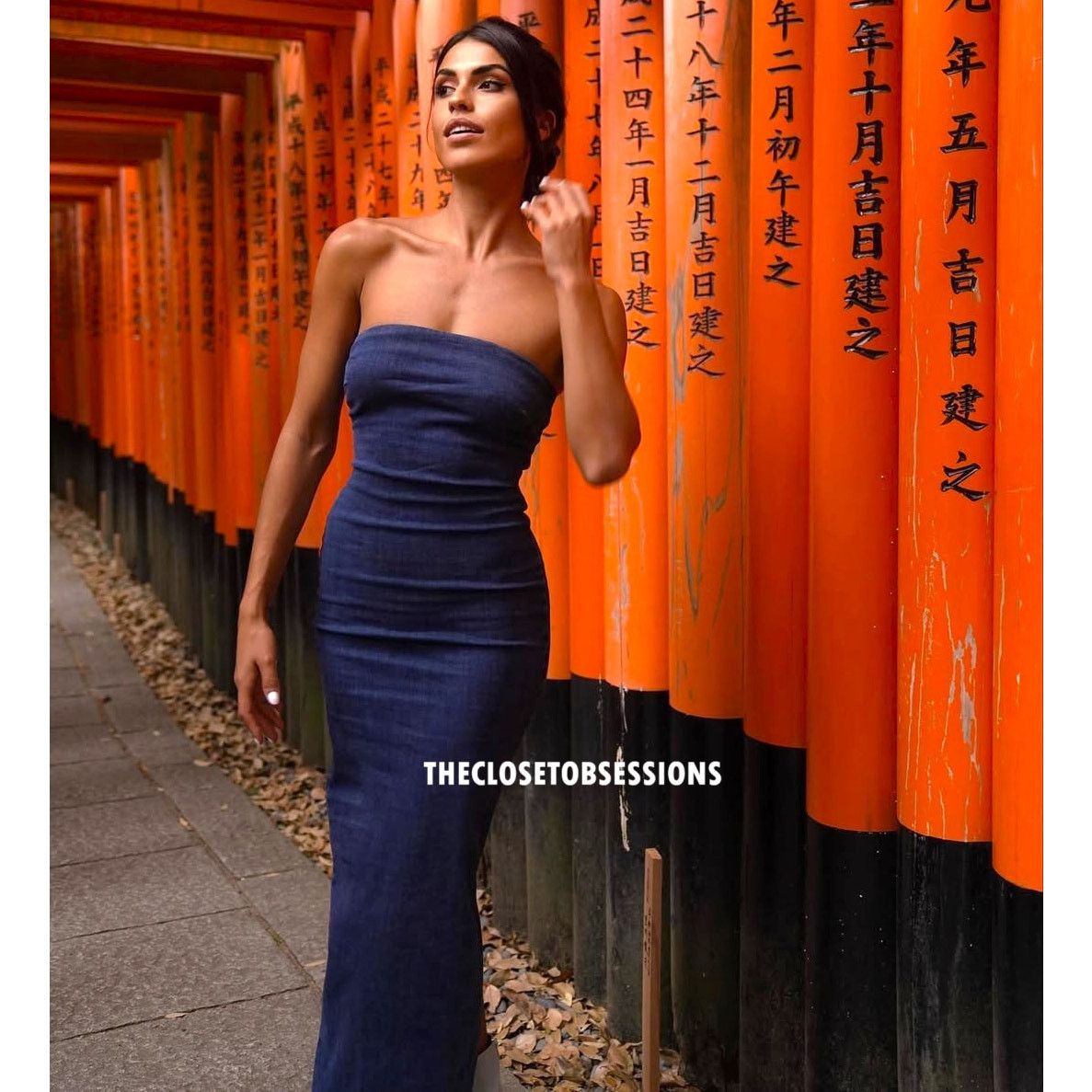ZARA Blue Strapless Fitted Midi Dress NWT