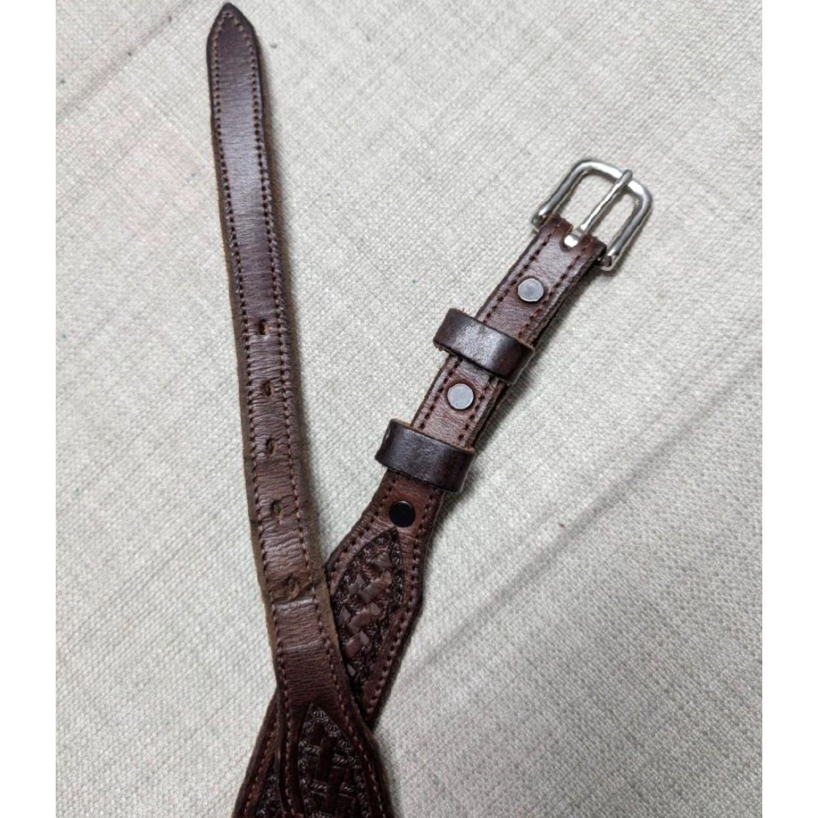 Vintage VINTAGE Big Bend Saddlery Western Belt Men 48 Brown Tooled Ranger Buckle Leather Cowhide Belt Width 1-1/4” XS? Size ONE SIZE - 3 Thumbnail