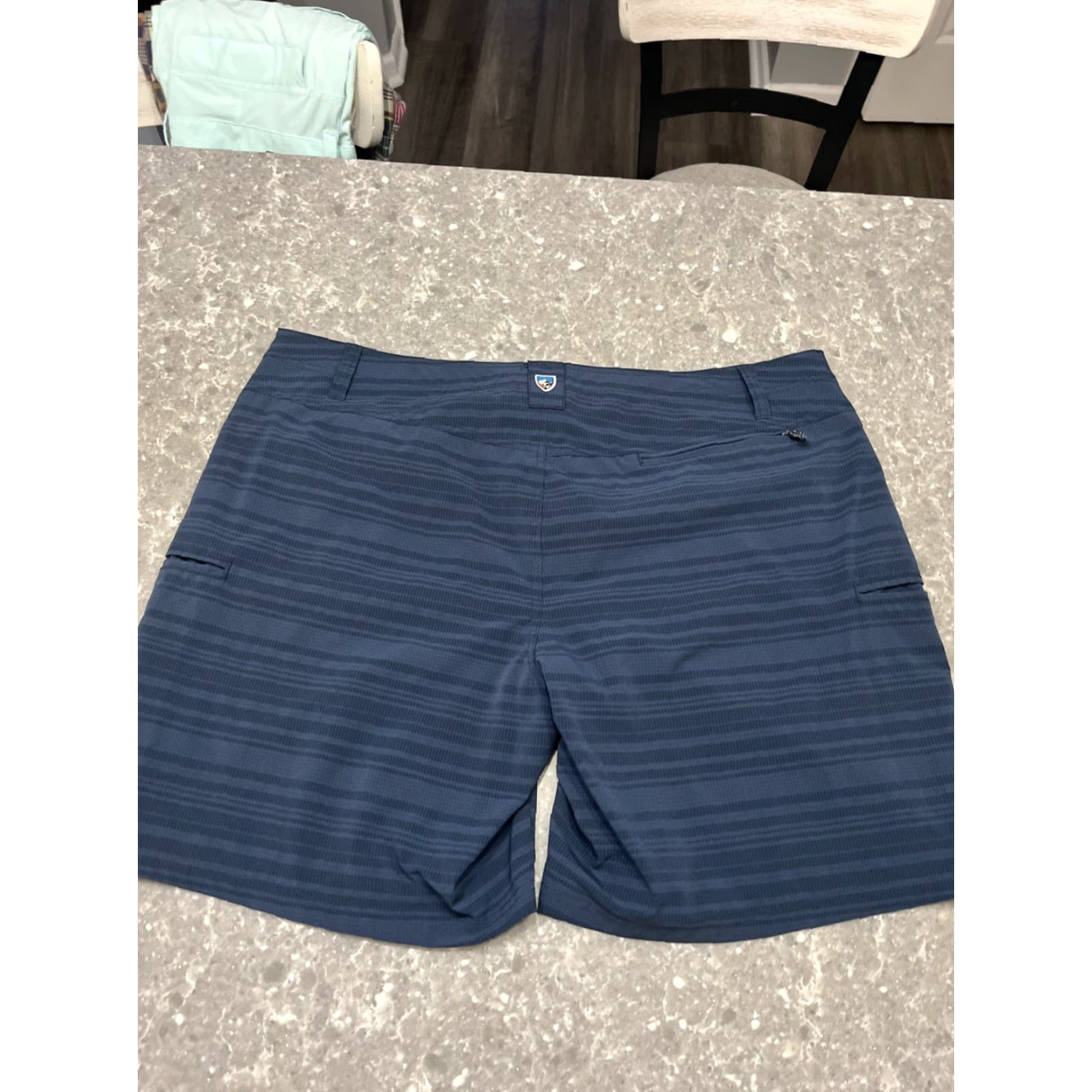 Born Kuhl Men 42 Blue Stripe 8" Inseam Shorts Chino Regular Fit Cargo Pockets Zip Back Pocket Born in the Mountains Vintage: No Size US 42 / EU 58 - 7 Thumbnail