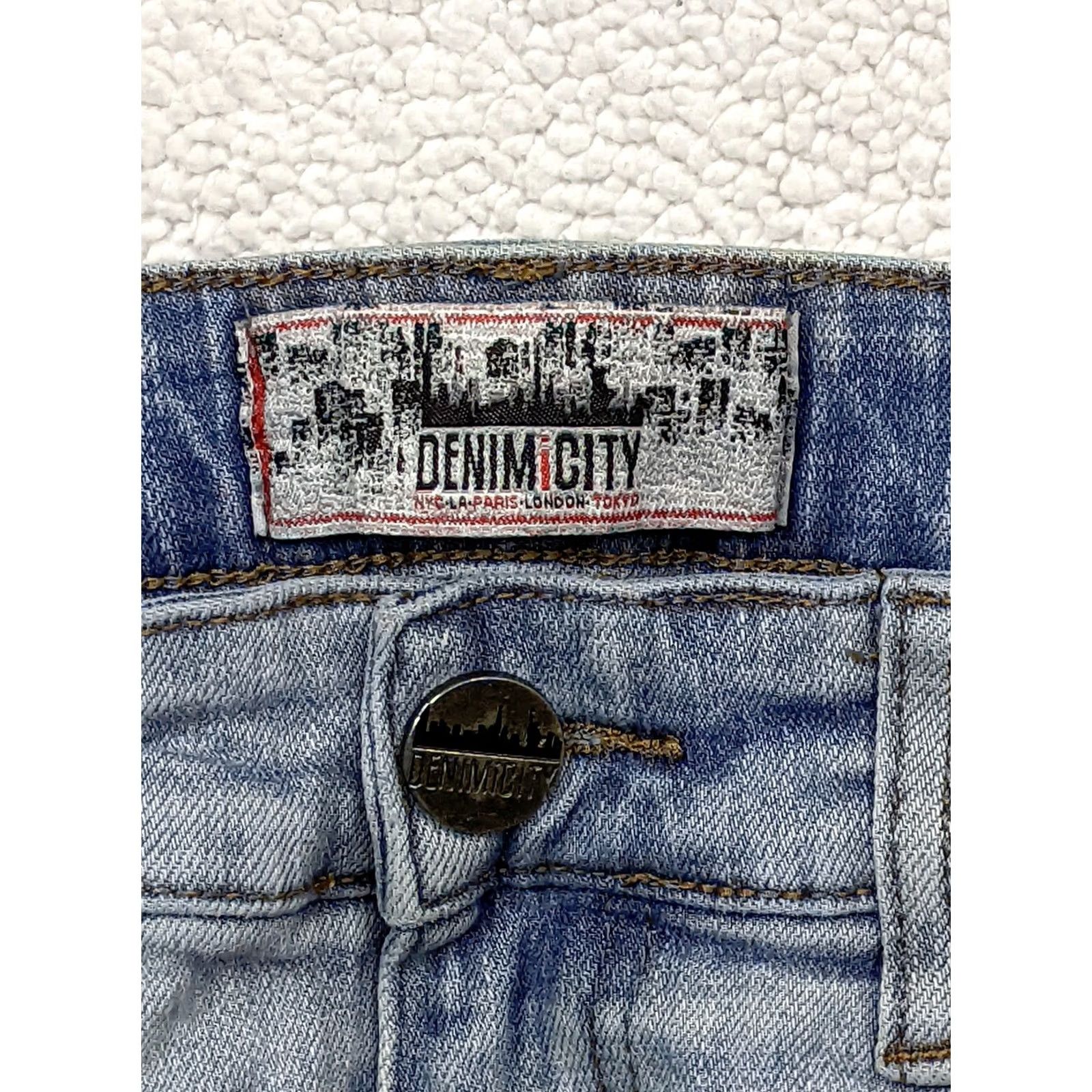 Vintage DENIMICITY Mens Jeans 30x32 Blue Destroyed Painted Light Wash Skinny Low Rise Denimicity Jeans Slim 30x32 Mens Jeans Blue 90s? Size US 30 / EU 46 - 5 Thumbnail