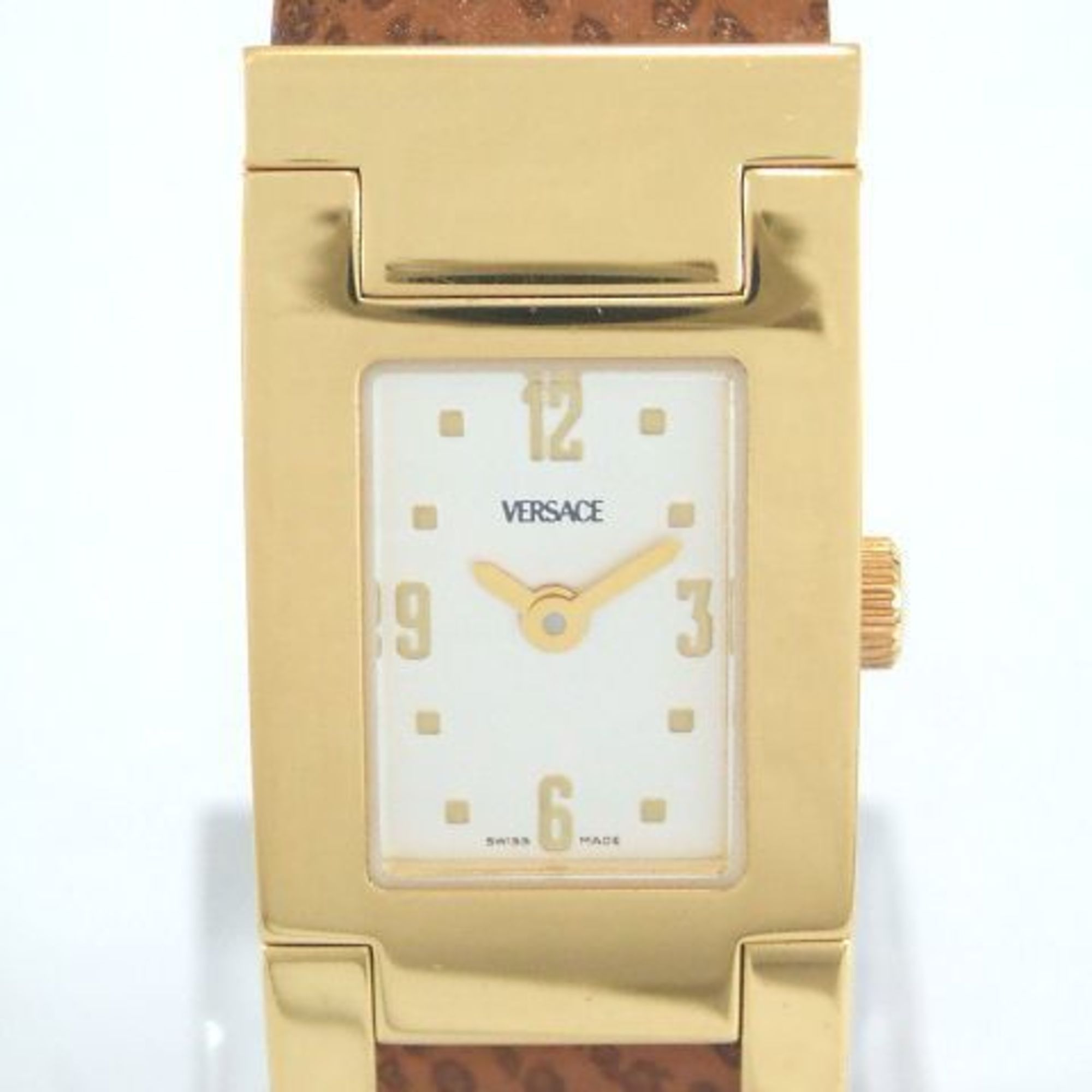 image of Versace Ladies' Quartz Watch Asq 90 Ss (Gold Plated) Tea Leather Belt Wrist in Black, Women's