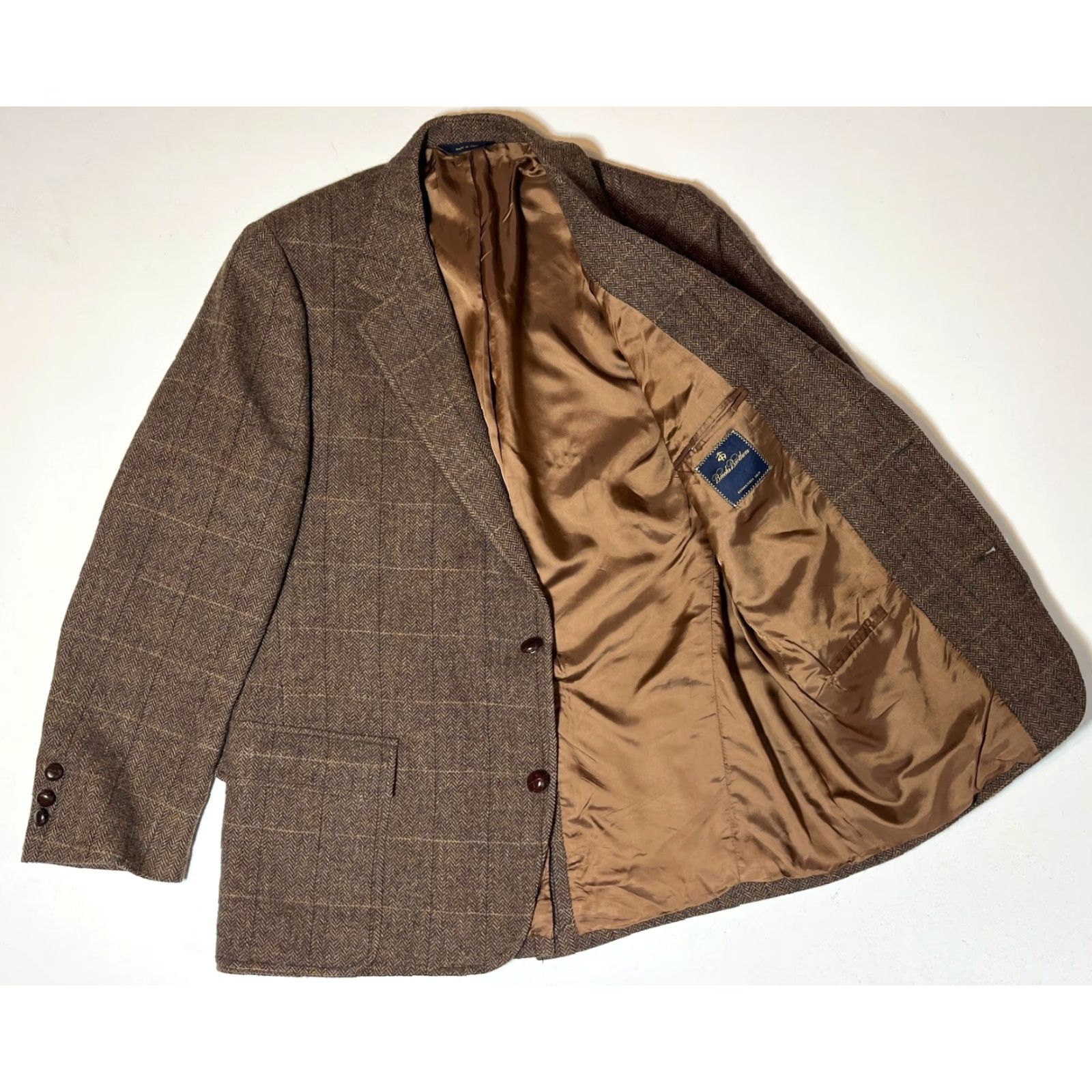 Brooks Brothers Brooks Brothers Blazer Jacket Wool Windowpane Brown 45R Mens Tweed Made in Italy Regular Fit Jacket Capable of Dry Clean Only color: Brown Size 48R - 7 Thumbnail