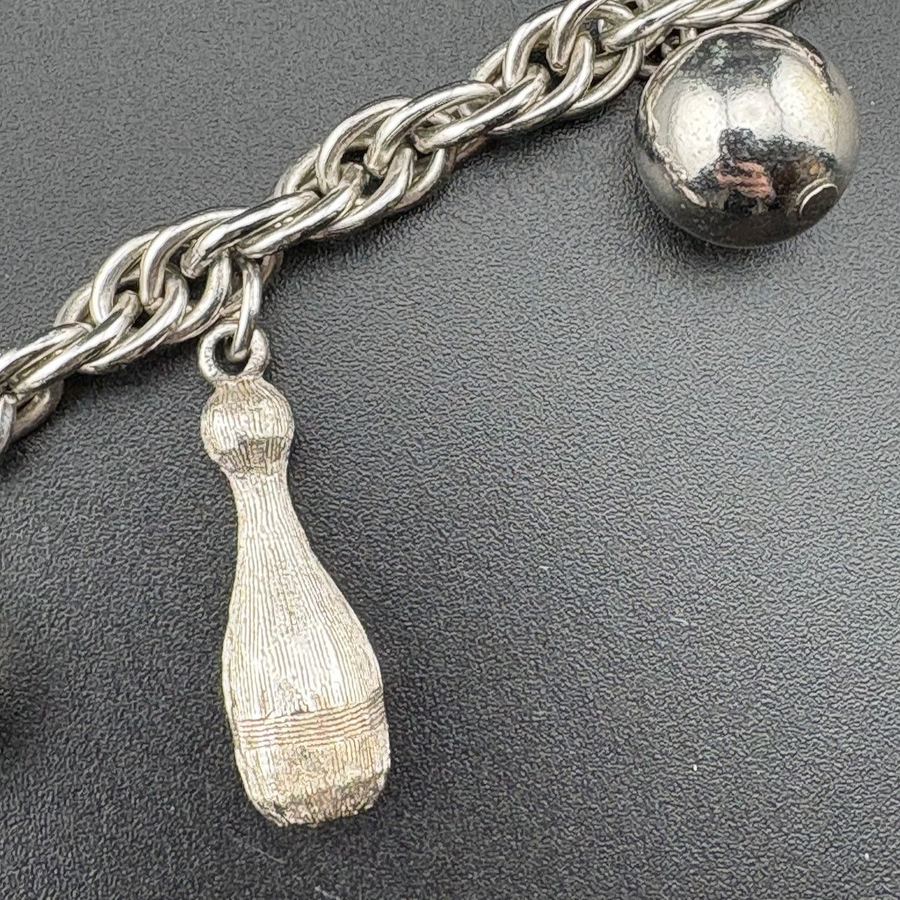 Other Signed Coro Silver Tone Bowling Ball Pins Charm Bracelet 7" Size ONE SIZE - 6 Thumbnail