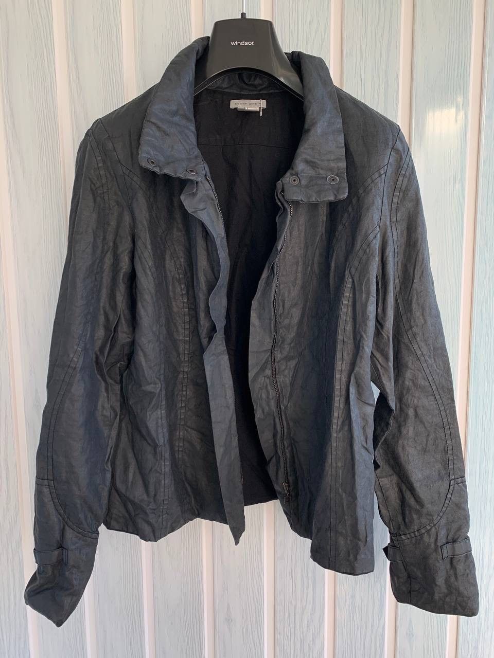 Japanese Brand × Sarah Pacini SARAH PACINI Navy Ramie & Resin Blend Mock Geometric Jacket Size S / US 4 / IT 40 - 5 Thumbnail