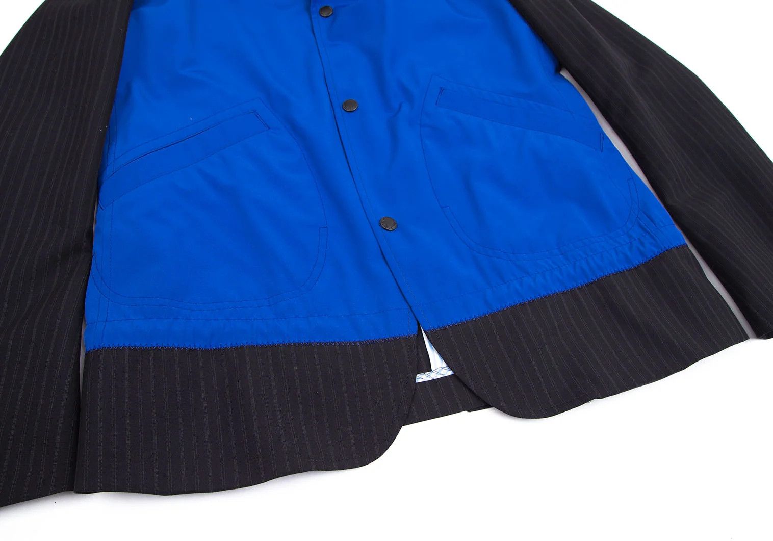 Junya Watanabe Front Mixed Material Stripe Jacket in Blue Black, Size M Size US M / EU 48-50 / 2 - 9 Thumbnail
