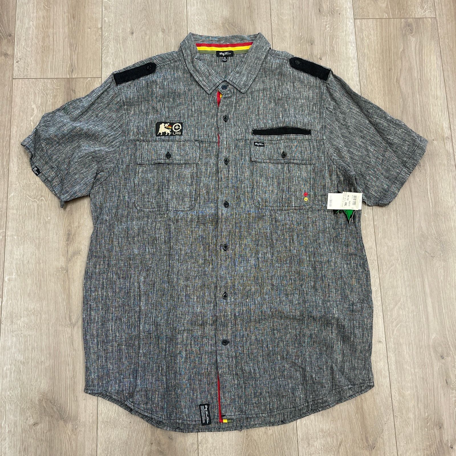 LRG × Vintage NWT LRG Wovens Black Rebel Button Up Short Sleeve Shirt 2XL Size US XXL / EU 58 / 5 - 1 Thumbnail
