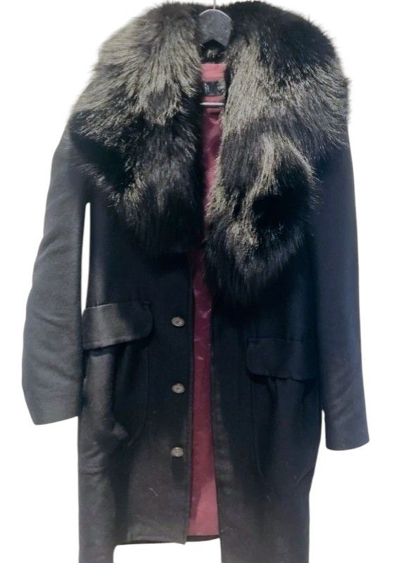 Dsquared2 Dsquared² Black Wool Coat with Fox Fur Collar Size S / US 4 / IT 40 - 1 Thumbnail