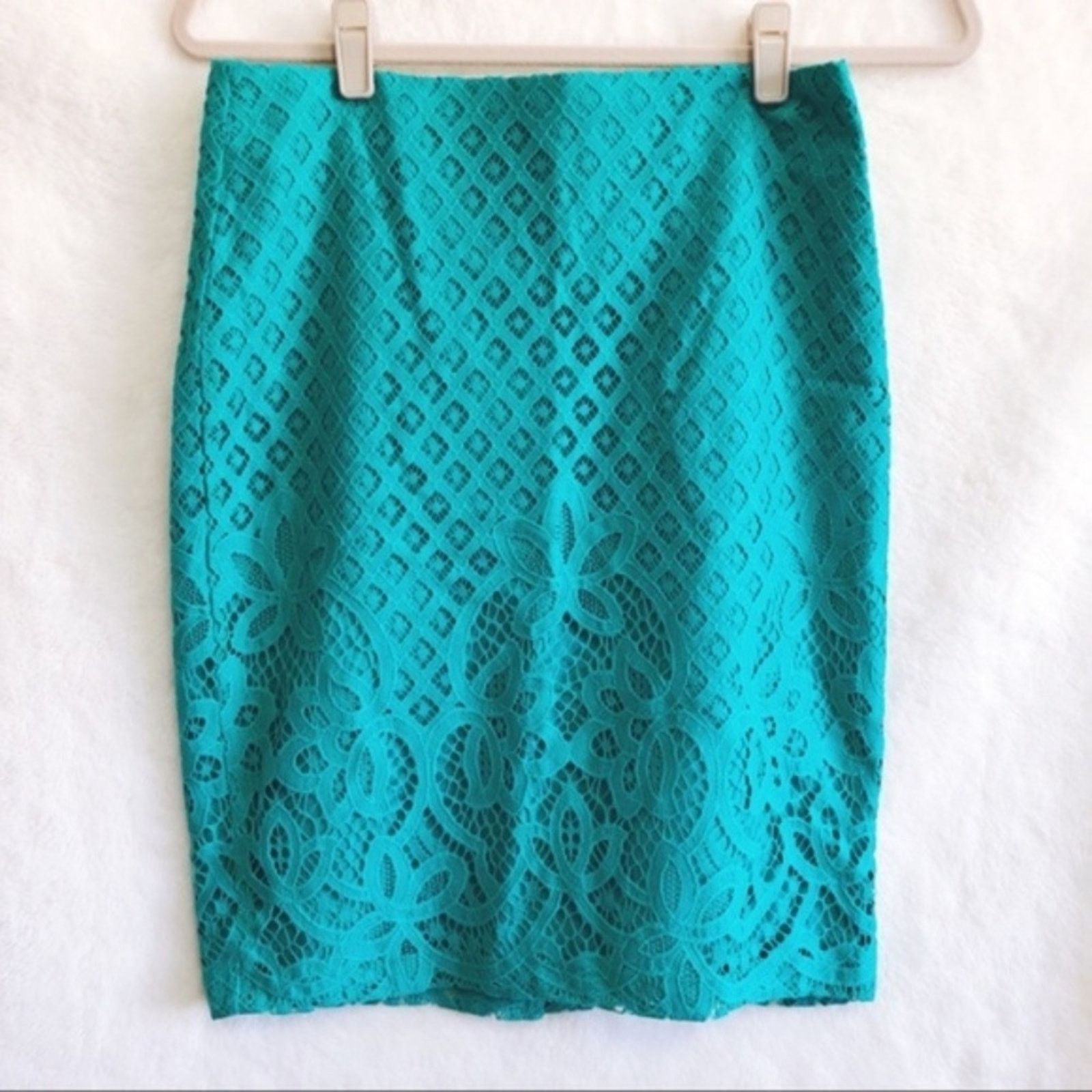 Loft LOFT Green Laced Pattern Pencil Skirt Size 27" / US 4 / IT 40 - 1 Thumbnail