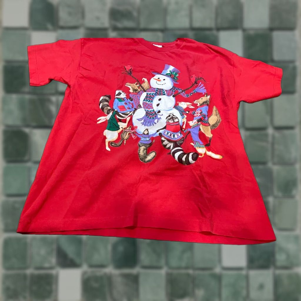 Vintage Atlas Sportswear Christmas Shirt Adult XL Red Snowman Animals Graphic Holiday Shirt Size XL / US 12-14 / IT 48-50 - 1 Thumbnail
