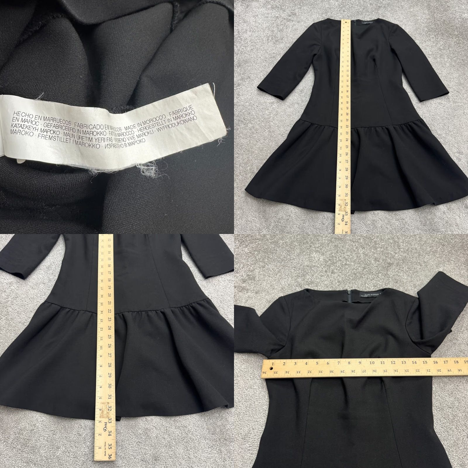 Zara Zara Dress Womens Medium Black A-Line 3/4 Sleeve Ruffle Hem Knee Length Size M / US 6-8 / IT 42-44 - 8 Thumbnail