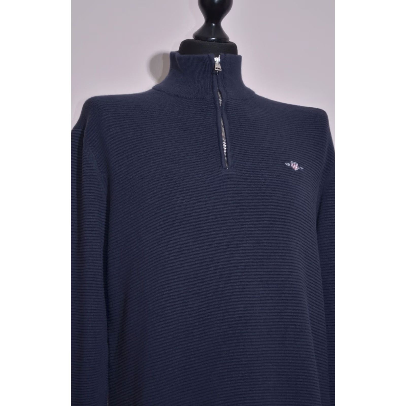 Gant GANT Navy Blue 1/4 Zip Textured Knit Jumper Logo Mock Neck Sweater M Mens Knit Shirt Pullover Size US M / EU 48-50 / 2 - 2 Thumbnail