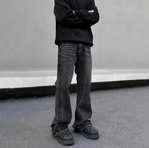 Designer × Japanese Brand × Jean Loose Straight-leg Flared Black Jeans Size US 31 - 3 Thumbnail