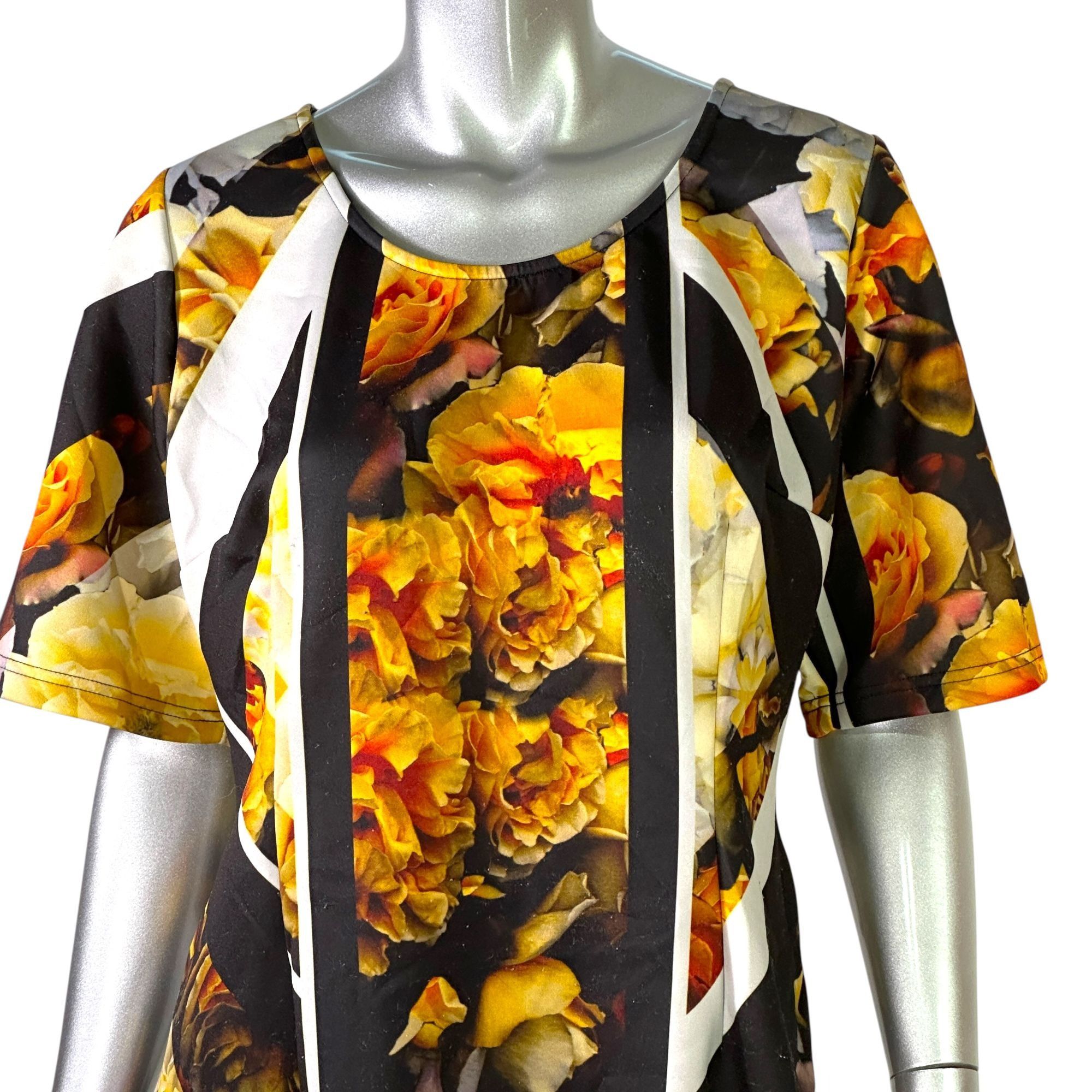 Designer Eloquii Gold and Black Floral Print Midi Dress Size 18 Shor Size XXL / US 16-18 / IT 52-54 - 9 Thumbnail