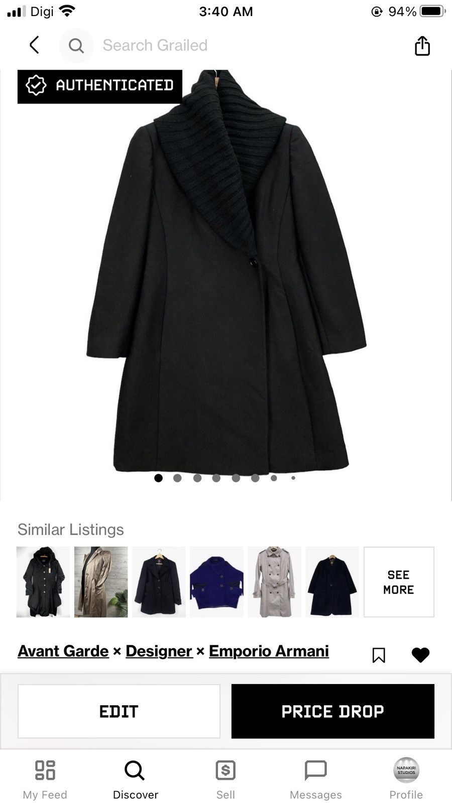 Emporio Armani EMPORIO ARMANI ASYMMETRICAL WOOL OVERCOAT #6113-48 Size S / US 4 / IT 40 - 15 Thumbnail