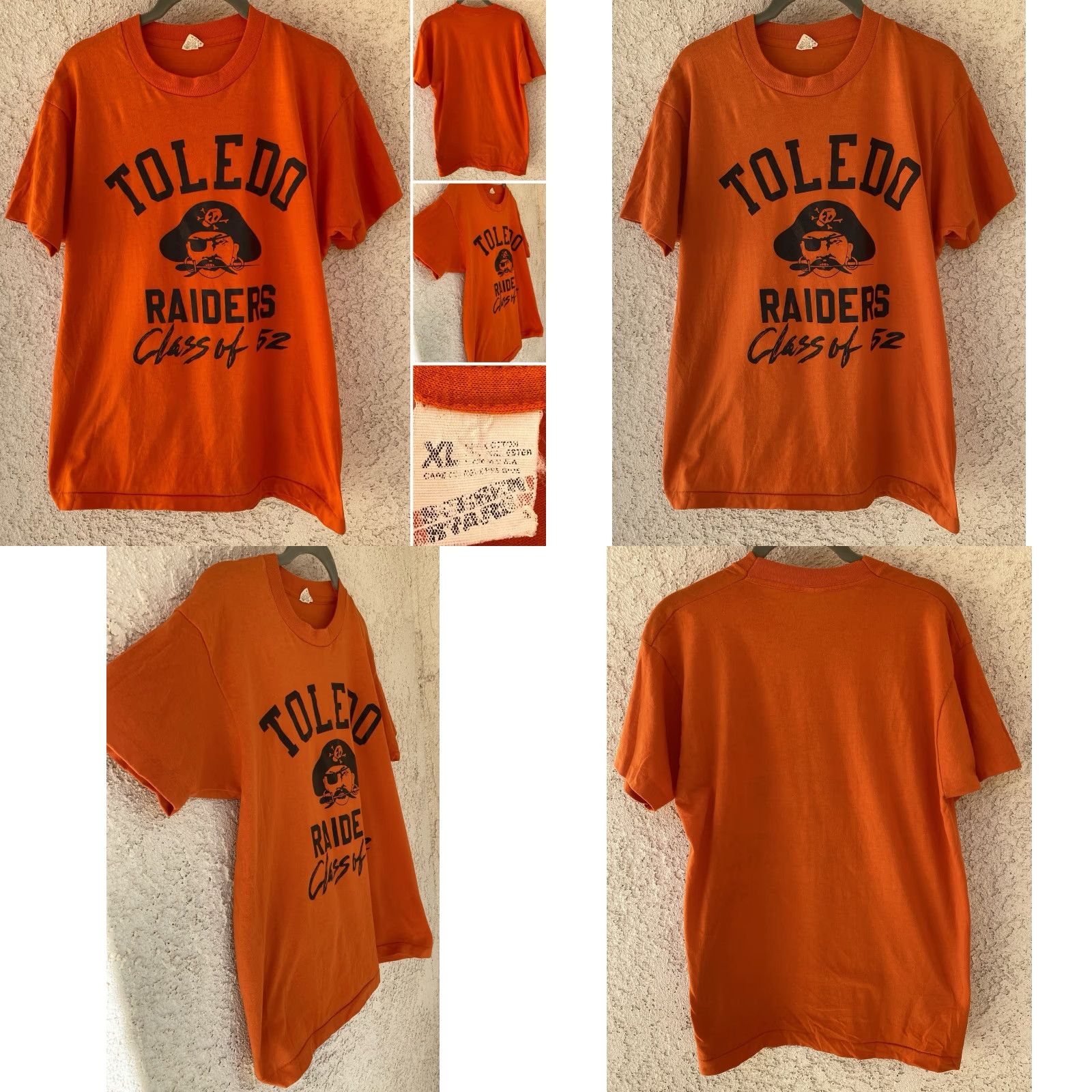 Vintage VINTAGE Screen Stars Toledo Raiders Pirate Class of 52 T Shirt Orange XL Mens Graphic Tee 1980s Size US XL / EU 56 / 4 - 8 Thumbnail