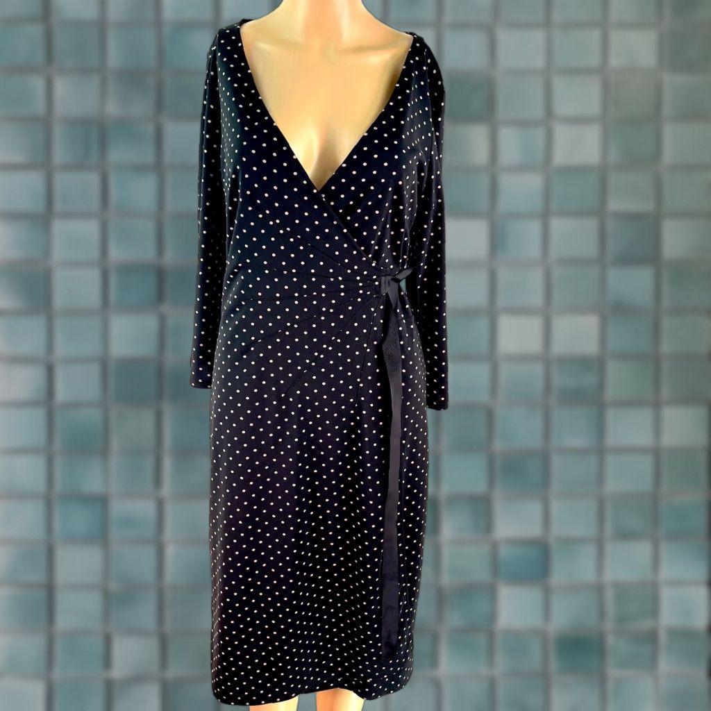 Ann Taylor Ann Taylor Loft Womens Dress Polka Dot V Neck Black Faux Wrapped Midi Size 6 Size M / US 6-8 / IT 42-44 - 1 Thumbnail