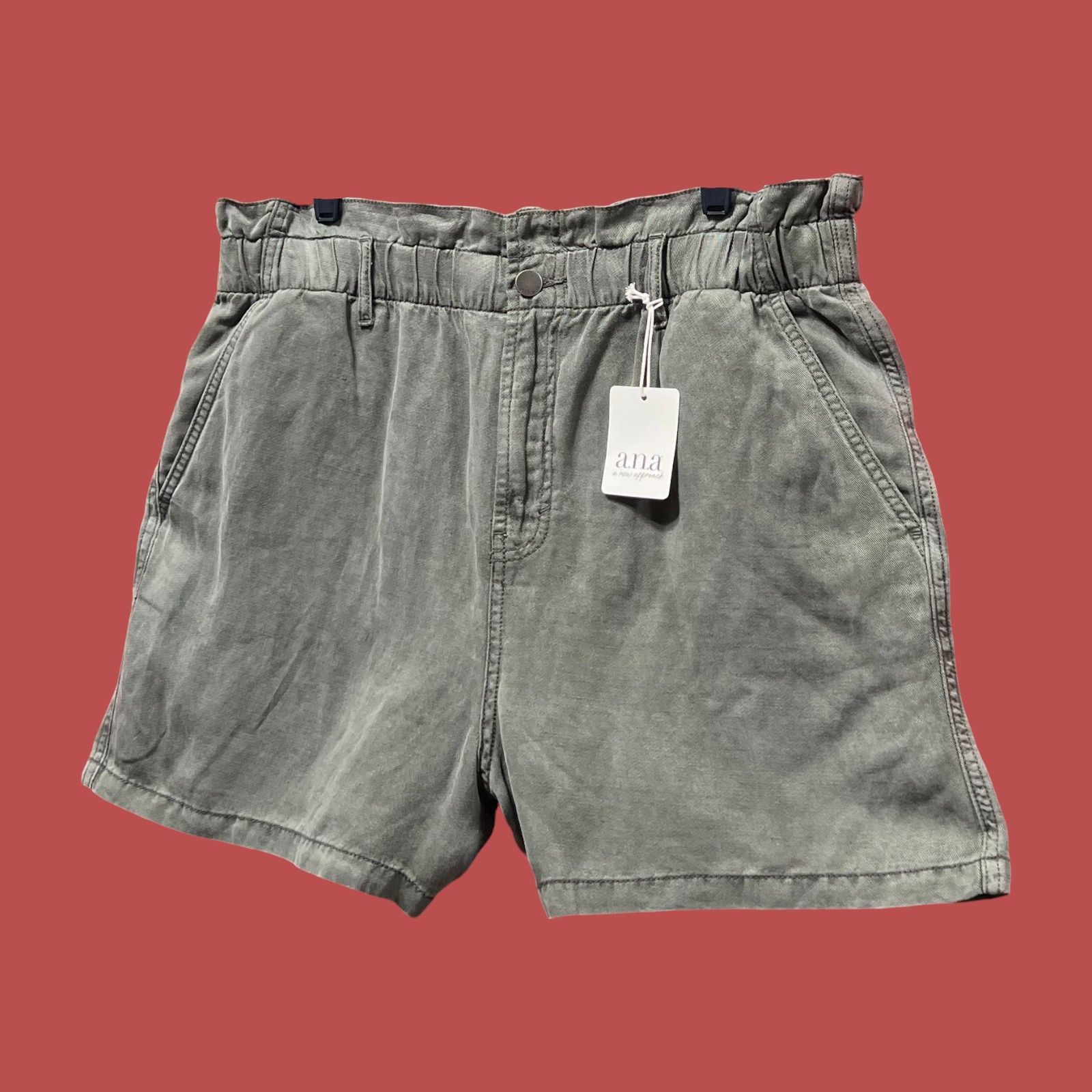 Other A.N.A - Women's High-Rise Linen Chino Short - Olive Green - Size 36" / US 14 / IT 50 - 16 Thumbnail