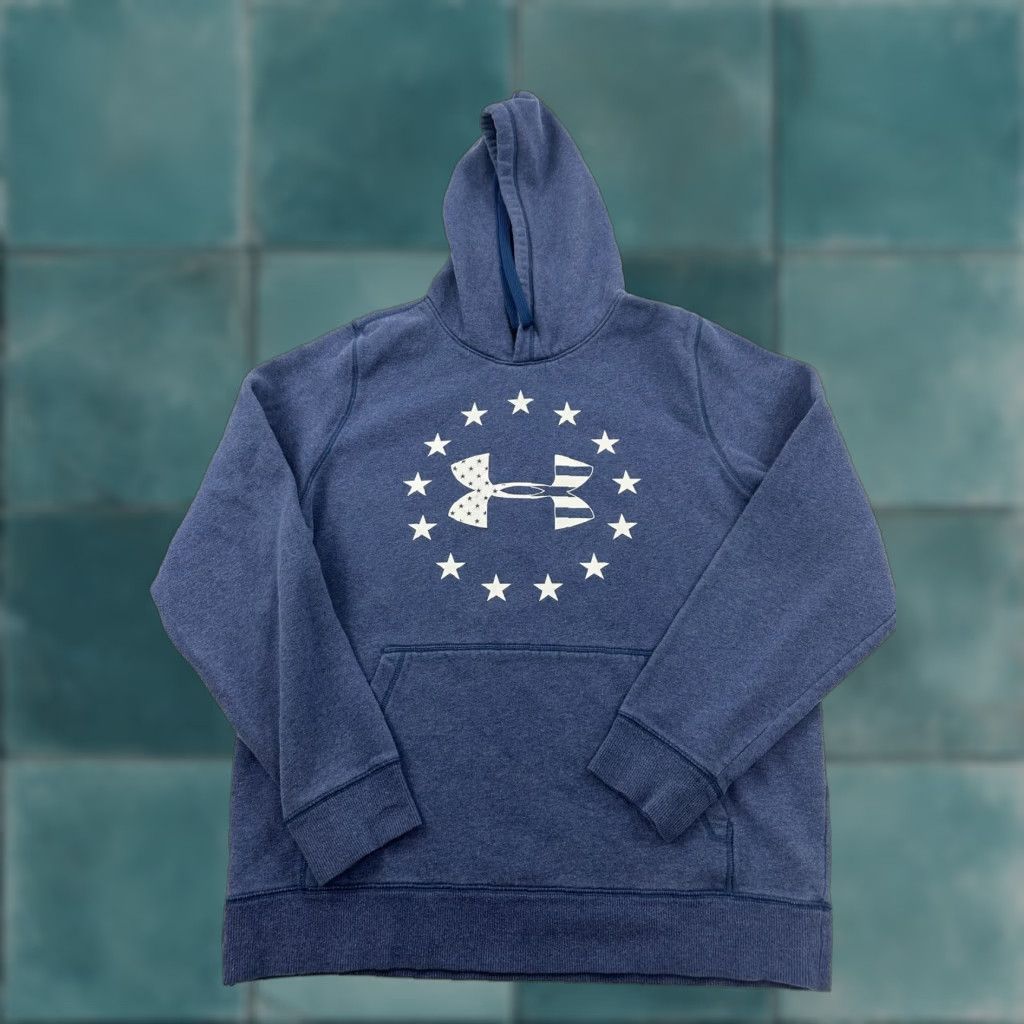 Under Armour Under Armour Hoodie Mens Large Blue ColdGear Stars Patriotic USA Pullover Sweatshirt Hooded Graphic Print Pockets Size US L / EU 52-54 / 3 - 1 Thumbnail