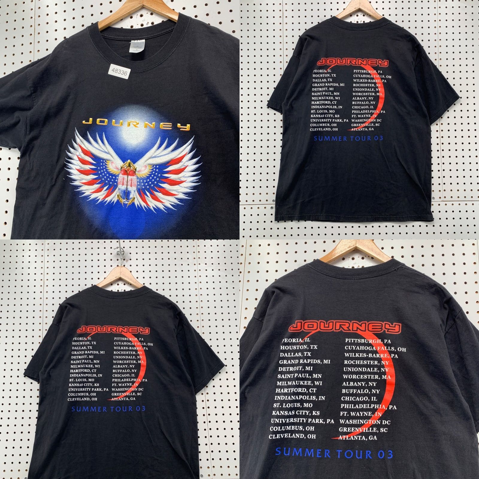 Gildan VINTAGE Journey Summer Tour 03 Band T-Shirt Mens XL Black Winged Scarab Graphic Mens XL Black Battle-ready Graphic Print Tour Cities Back Size US XL / EU 56 / 4 - 9 Thumbnail