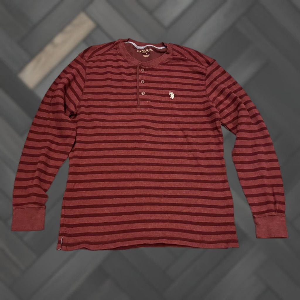 Vintage US Polo Assn Thermal Henley Shirt Mens Small Maroon Striped Pullover Stretch Size US S / EU 44-46 / 1 - 1 Thumbnail